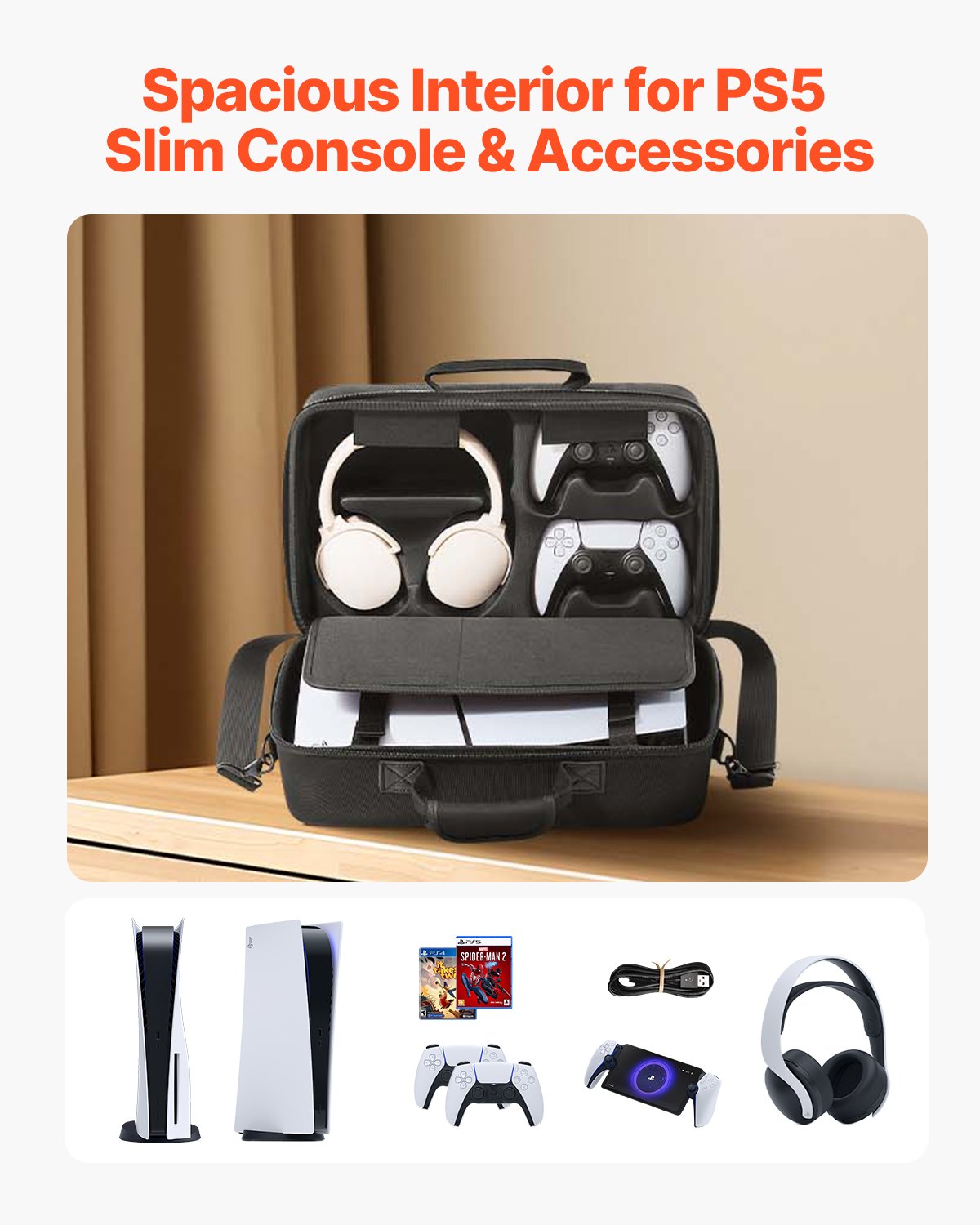 PS5 Carrying Case Travel Bag for Playstation 5 Slim EVA Soft Lining