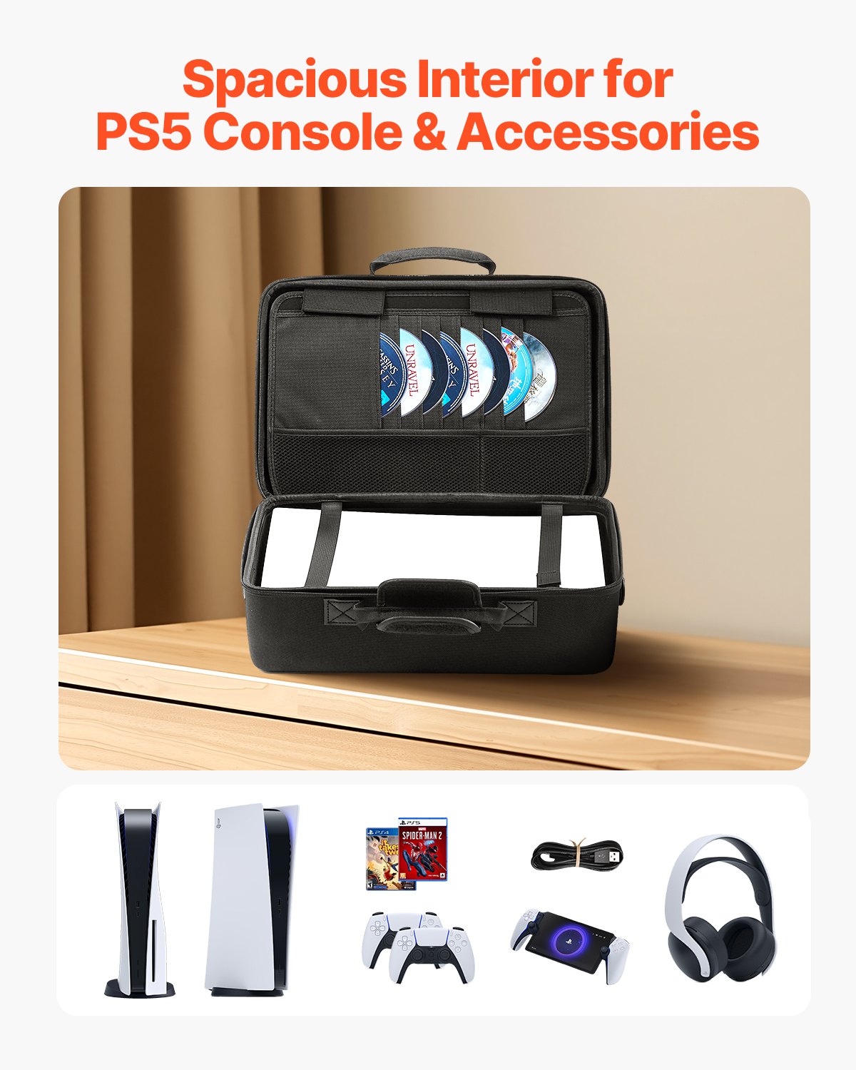 PS5 Carrying Case Travel Bag for Playstation 5 Shockproof EVA Soft Lining