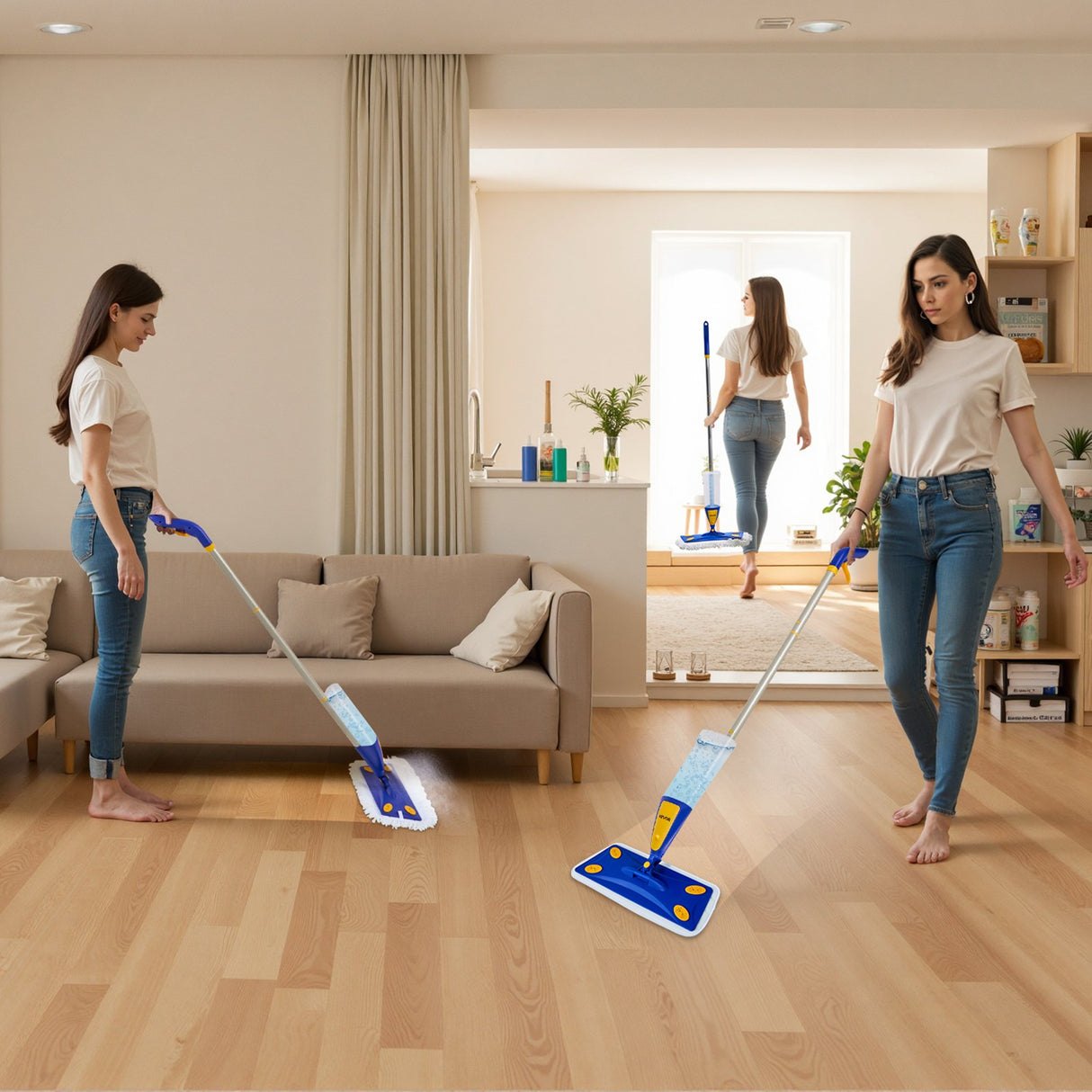 VEVOR Spray Mop, with 3 Washable Pads for Dry and Wet Floor Cleaning & an 800ml Refillable Water Tank, Microfiber Dust Wet Mop & Twisted Cotton Dry Mop, Commercial Home Use for Tiles/Vinyl/Wood Floor