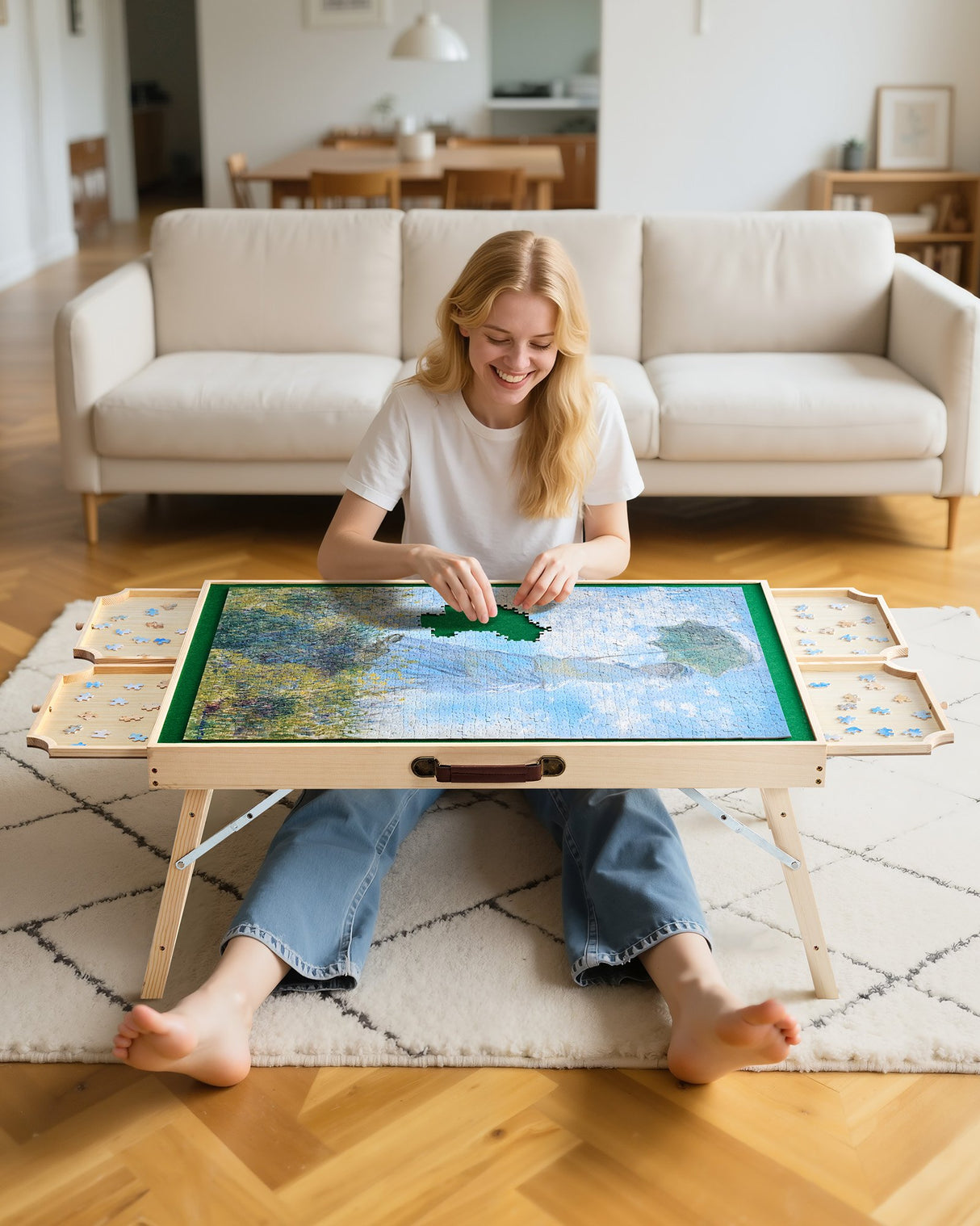 VEVOR 1500 Piece Puzzle Board with Folding Leg Portable Wooden Jigsaw 86x63cm