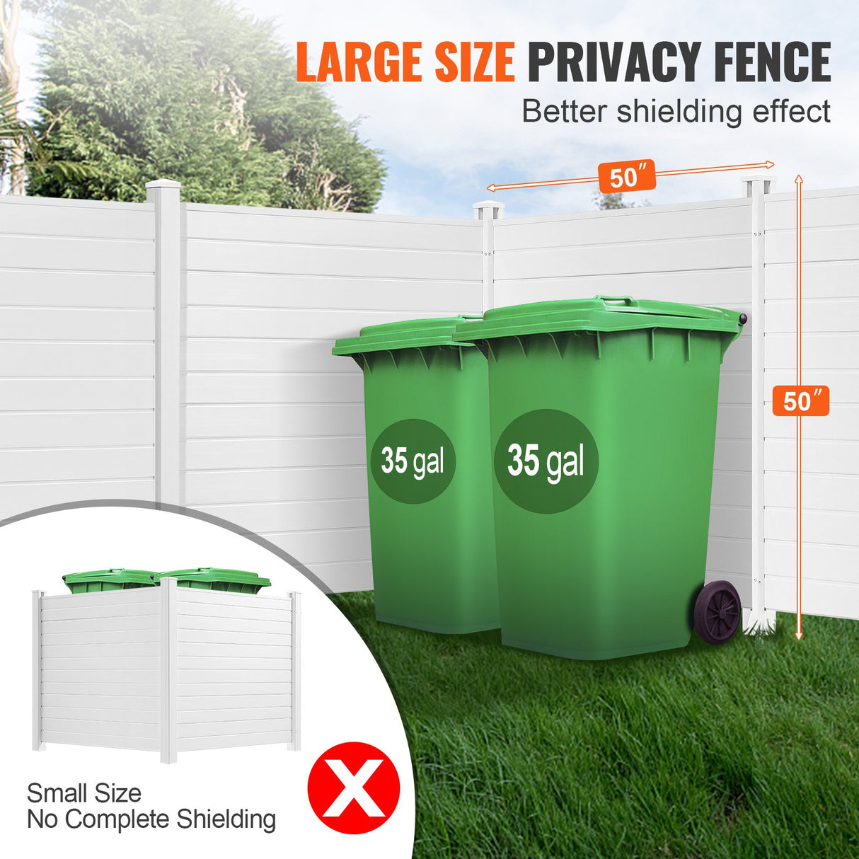 VEVOR Outdoor Privacy Screens, 50" W x 50" H Air Conditioner Fence, Pool Equipment Enclosure, Horizontal Vinyl Privacy Fence, Perfect to Enclose Trash