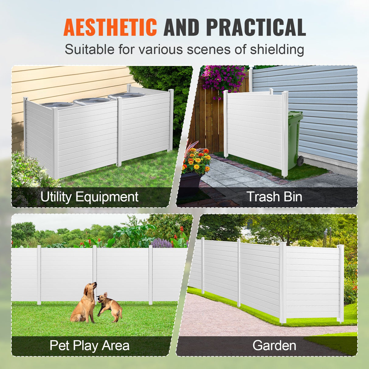 VEVOR Outdoor Privacy Screens, 50" W x 50" H Air Conditioner Fence, Pool Equipment Enclosure, Horizontal Vinyl Privacy Fence, Perfect to Enclose Trash