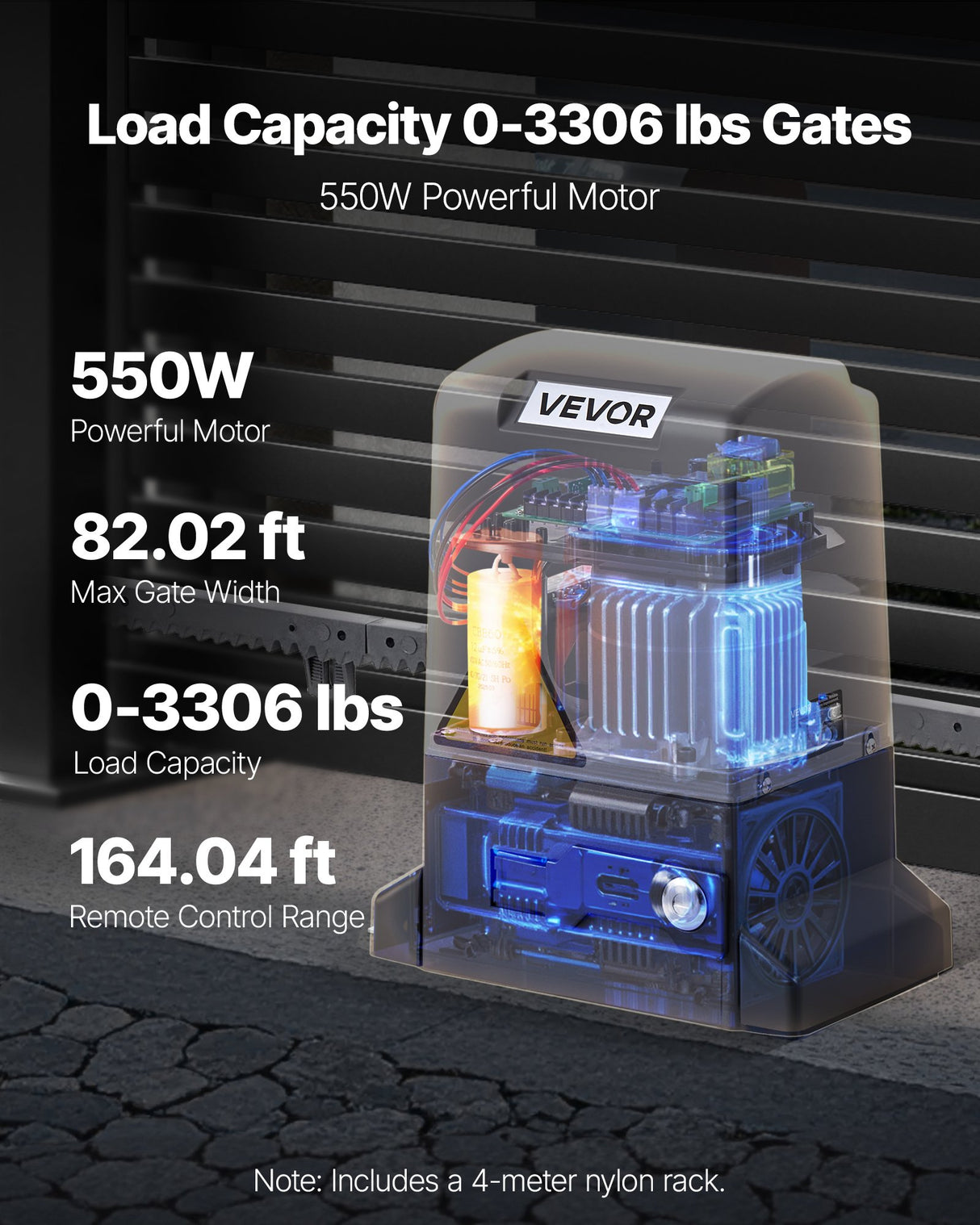 VEVOR 550W Electric Sliding Gate Opener 1500kg Chain Drive Infrared Sensor