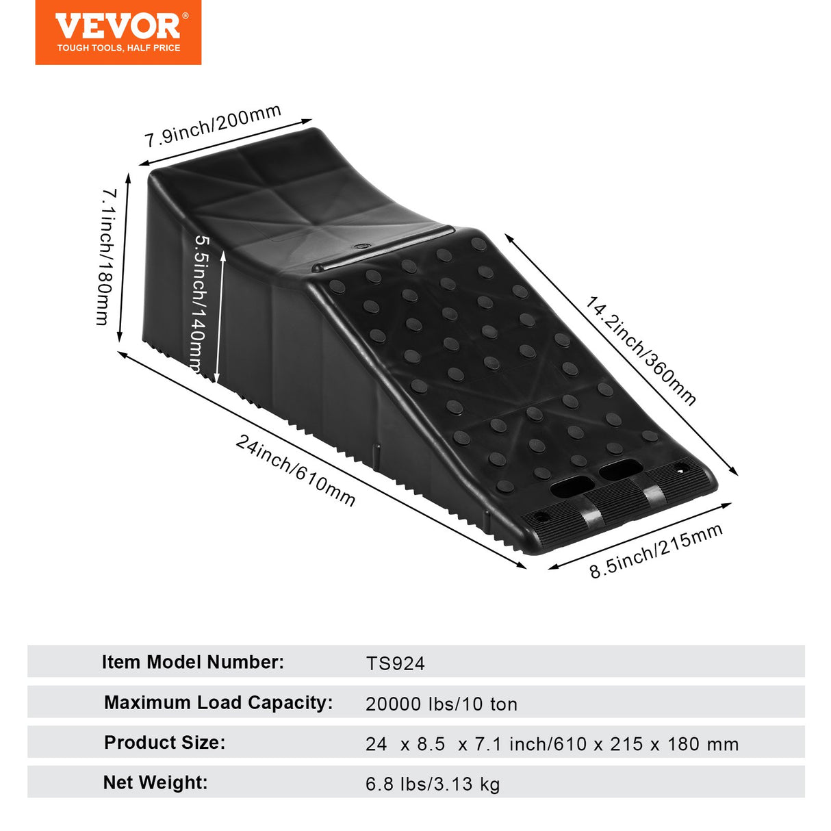 VEVOR Car Ramp, 1 Piece Low Profile Car Service Ramp, 20000 lbs/10 ton Loading Capacity, 5.5" Lift Height Car Ramp, Heavy Duty Tire Ramp for Oil Changes Car Lift and Vehicle Maintenance