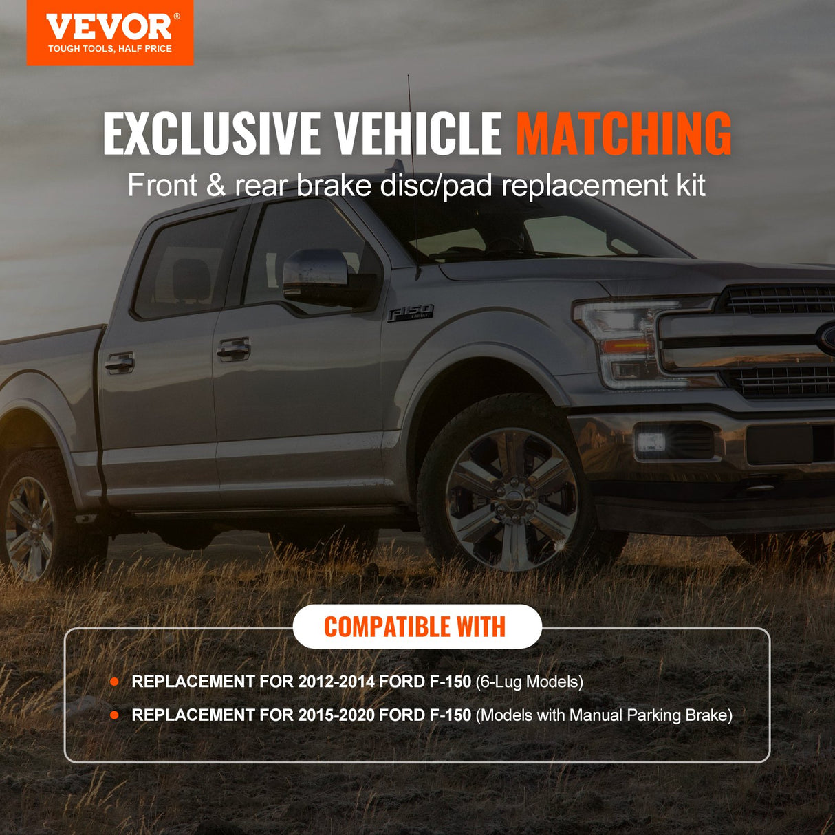 VEVOR Front and Rear Brake Kit Compatible with 2012-2020 Ford F-150(MPB Only), Drilled and Slotted Brake Rotors Ceramic Brake Pads Replacement, 13.8" Front Rotors 13.7" Rear Rotors