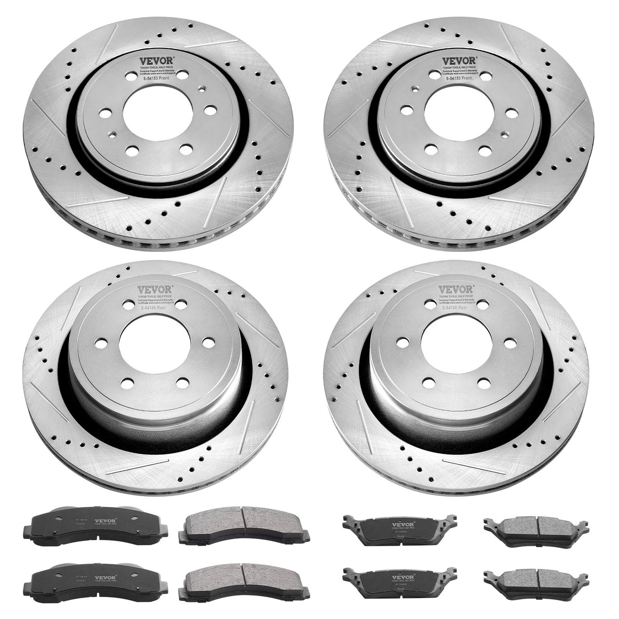 VEVOR Front and Rear Brake Kit Compatible with 2012-2020 Ford F-150(MPB Only), Drilled and Slotted Brake Rotors Ceramic Brake Pads Replacement, 13.8"