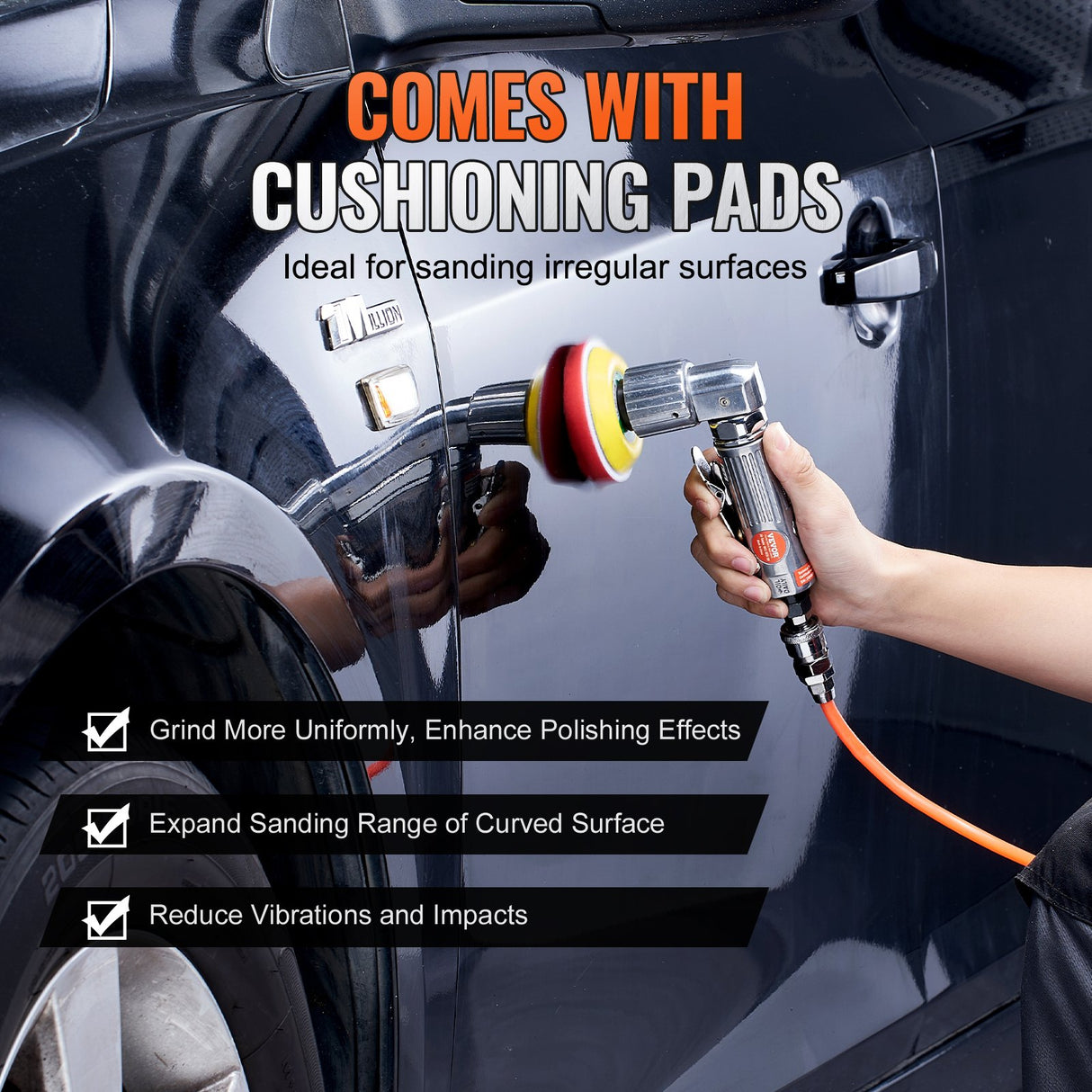 VEVOR 58PCS Air Sander Kit 1/2/3in Random Orbital Air Sander Polisher 15000r/min