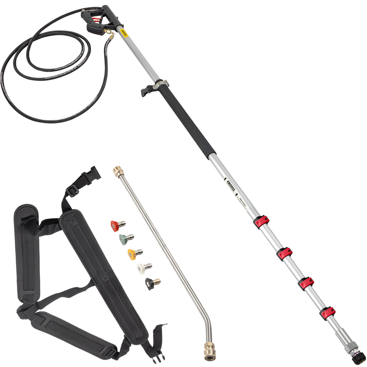 VEVOR Telescoping Pressure Washer Wand, 20 ft 5-Section Length Adjustable, Max. 4000 PSI Fit for 3/8'' Quick Connection, 5 Spray Nozzles, Belt, for
