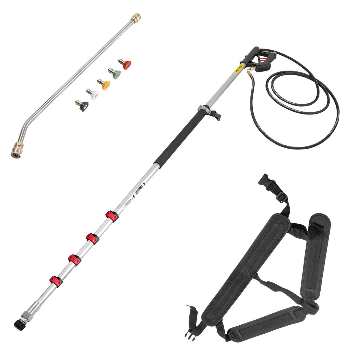 VEVOR Telescoping Pressure Washer Wand, 20 ft 5-Section Length Adjustable, Max. 4000 PSI Fit for 3/8'' Quick Connection, 5 Spray Nozzles, Belt, for
