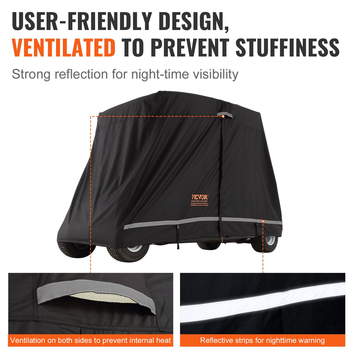 VEVOR 4 Passenger Golf Cart Cover, 600D Polyester Full Cover, Universal Fits for Most Brand Club Car Covers, Waterproof, Sunproof, and Dustproof