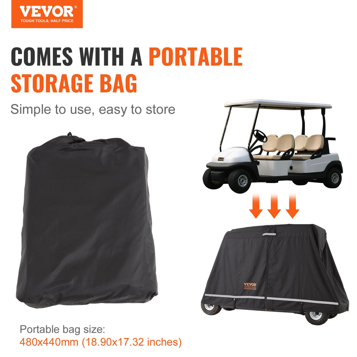 VEVOR 4 Passenger Golf Cart Cover, 600D Polyester Full Cover, Universal Fits for Most Brand Club Car Covers, Waterproof, Sunproof, and Dustproof