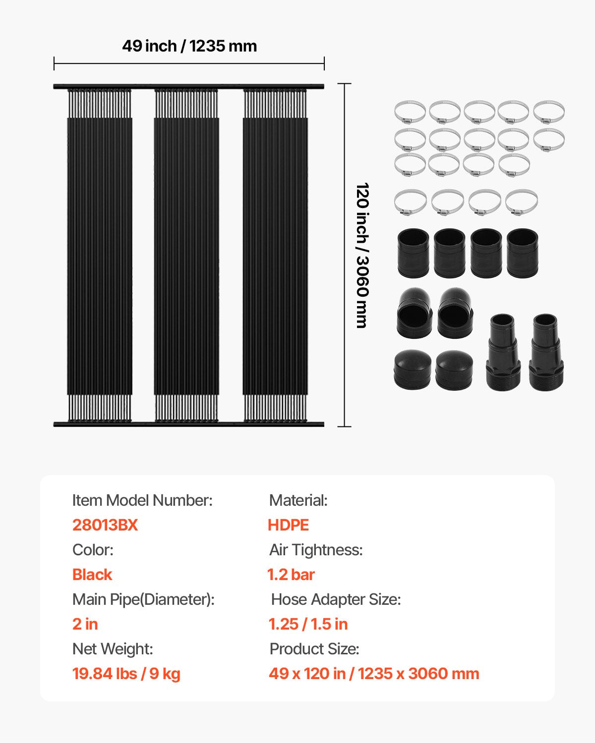 VEVOR Solar Pool Heater 1235 x 3100mm Aboveground & Inground Pool Heating System