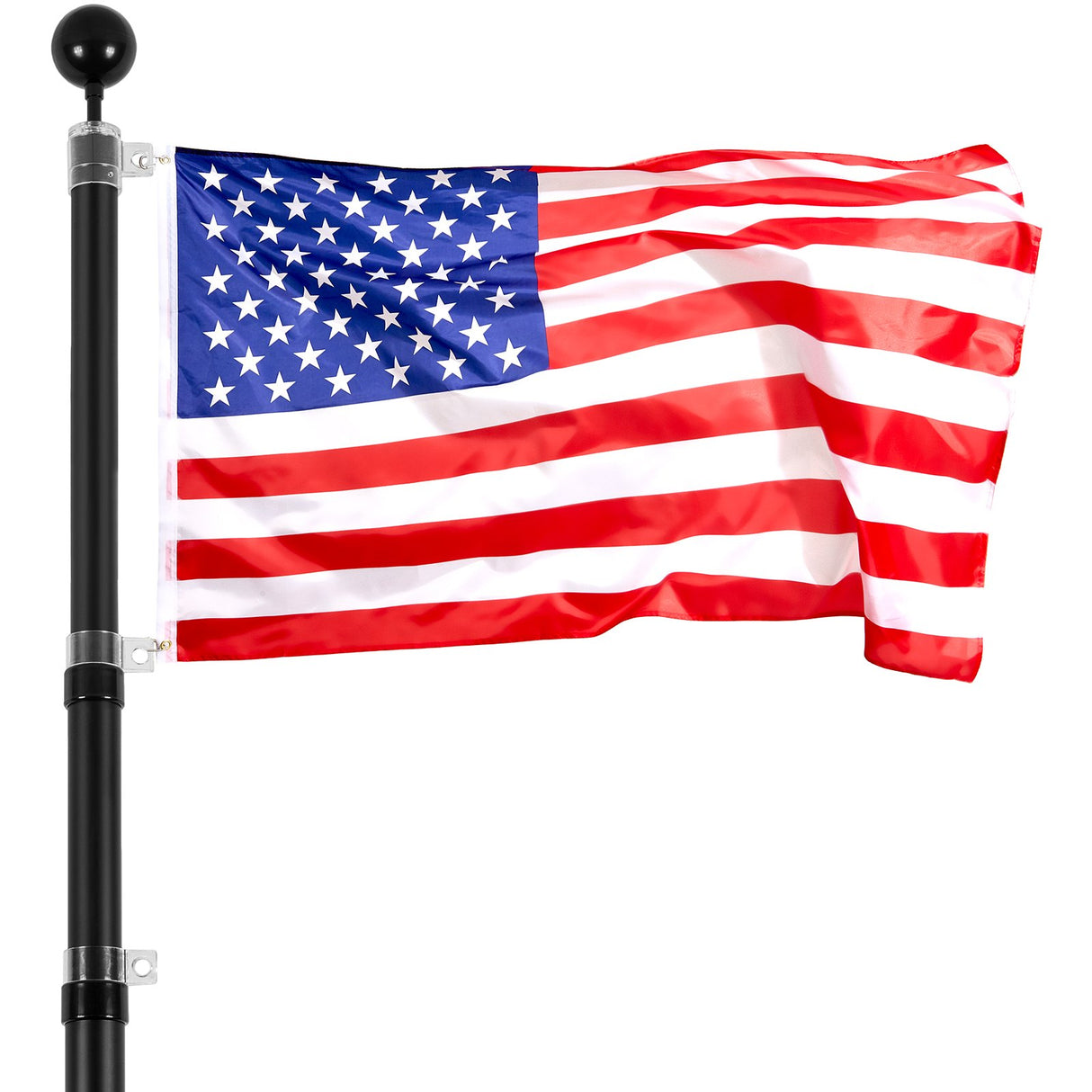 VEVOR 25FT Telescopic Flagpole Kit, Heavy Duty Aluminum Alloy Flag Pole Kit in Ground for Outside, 3 Display Modes Flagpole with Professional Accessories, Black