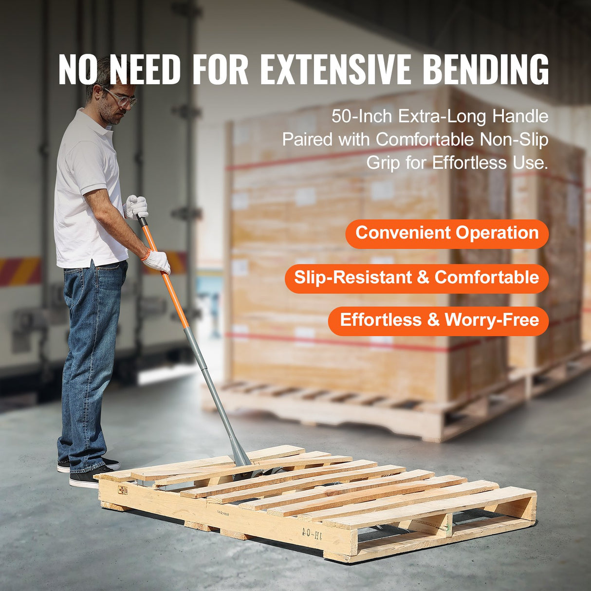 VEVOR Pallet Buster, 50'' Carbon Steel Handle Wrecking Pry Bar, 2000 lbs Weight Capacity, Heavy Duty Deck Board Removal Tool, Multipurpose Demolition Bar for Flooring, Framing, Roofing, Trim, Drywall