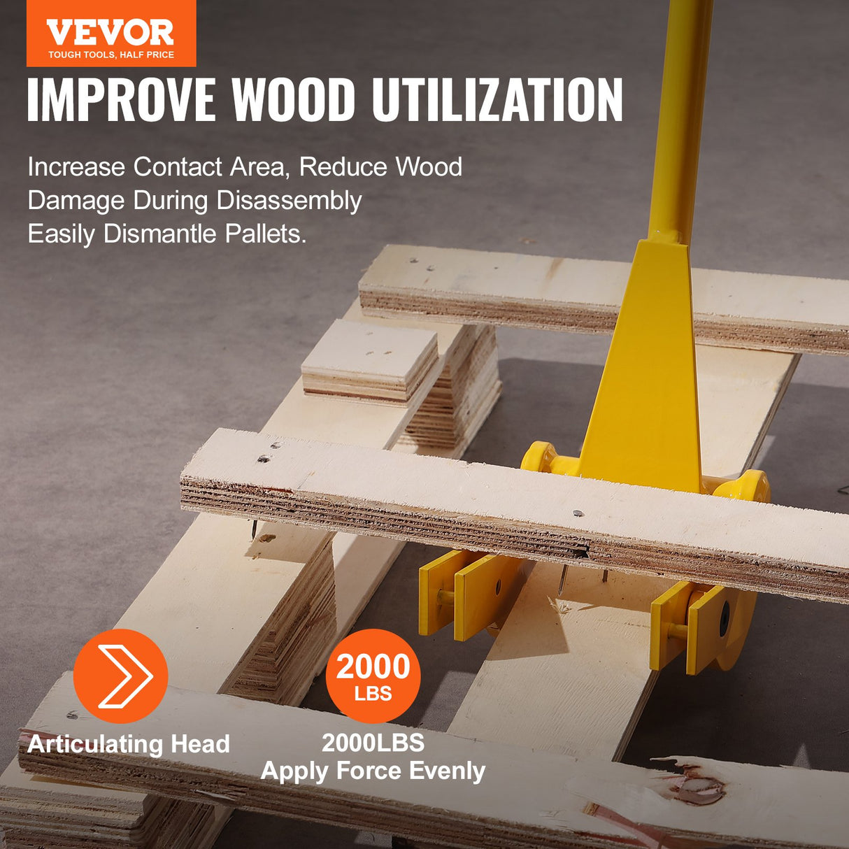 VEVOR Pallet Buster, 104 cm Handle, 907 kg Weight Capacity, Q235 Carbon Steel, Heavy Duty Deck Wrecker Demolition Wood Pallet Tool Breaker Pry Bar