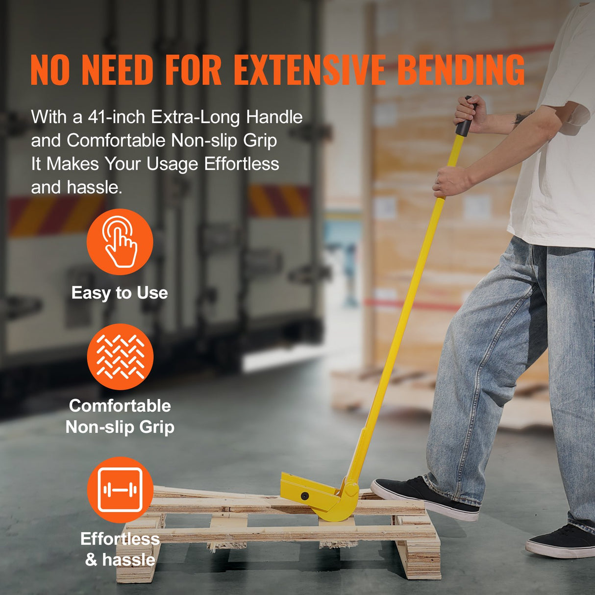 VEVOR Pallet Buster, 104 cm Handle, 907 kg Weight Capacity, Q235 Carbon Steel, Heavy Duty Deck Wrecker Demolition Wood Pallet Tool Breaker Pry Bar