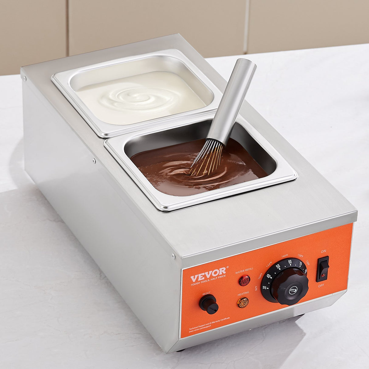 VEVOR Chocolate Tempering Machine, 2 Tanks Chocolate Melting Pot with TEMP Control, 800W Stainless Steel Electric Commercial Food Warmer For Chocolate/Milk/Cream Melting and Heating