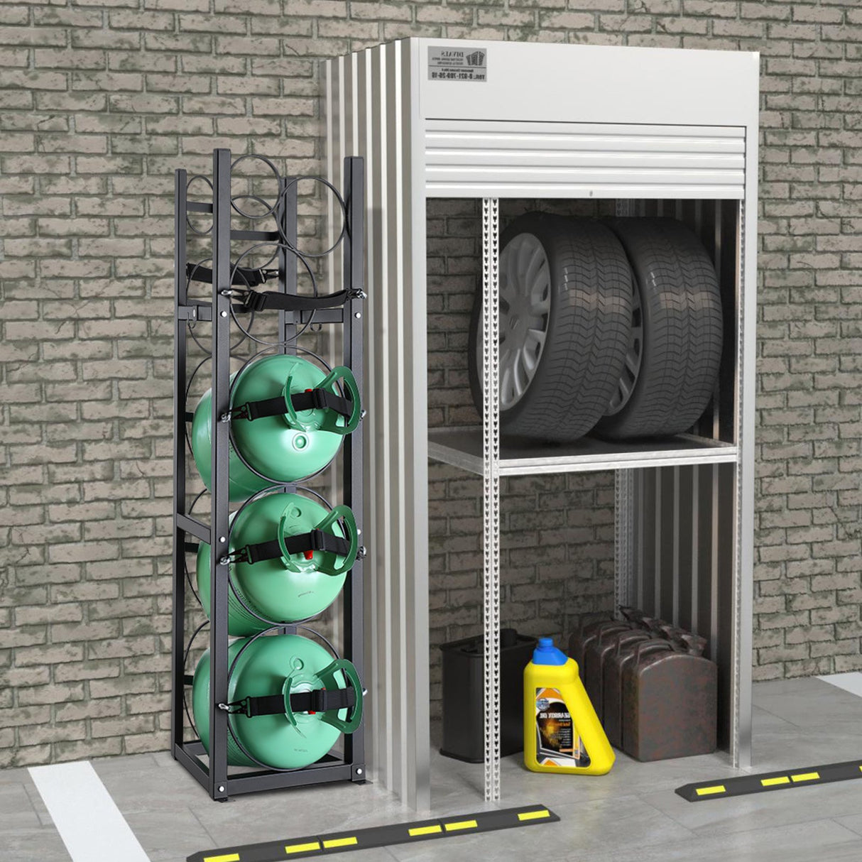 VEVOR Refrigerant Tank Rack, with 3 x 30lbs and Other 3 Small Bottle Tanks, Cylinder Tank Rack 12.79x12.99x47.12 in, Refrigerant Cylinder Rack and