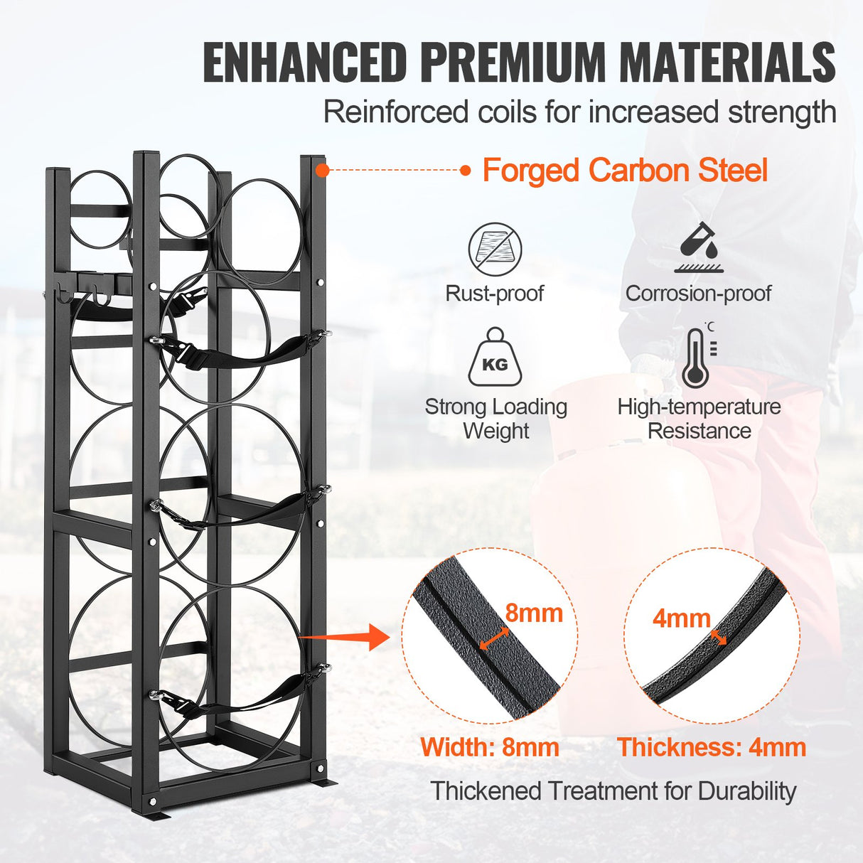VEVOR Refrigerant Tank Rack, with 2 x 30lbs and Other 3 Small Bottle Tanks, Cylinder Tank Rack 12.79x12.99x47.12 in, Refrigerant Cylinder Rack and Holders for Freon, Gases, Oxygen, Nitrogen