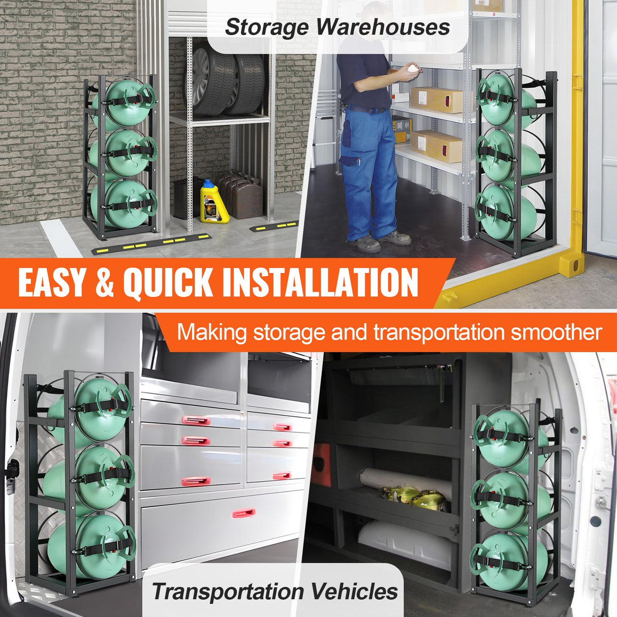 VEVOR Refrigerant Tank Rack, with 3 x 30lbs Bottle Tanks, Cylinder Tank Rack 12.79x12.99x33.07 in, Refrigerant Cylinder Rack Gas Cylinder Racks and