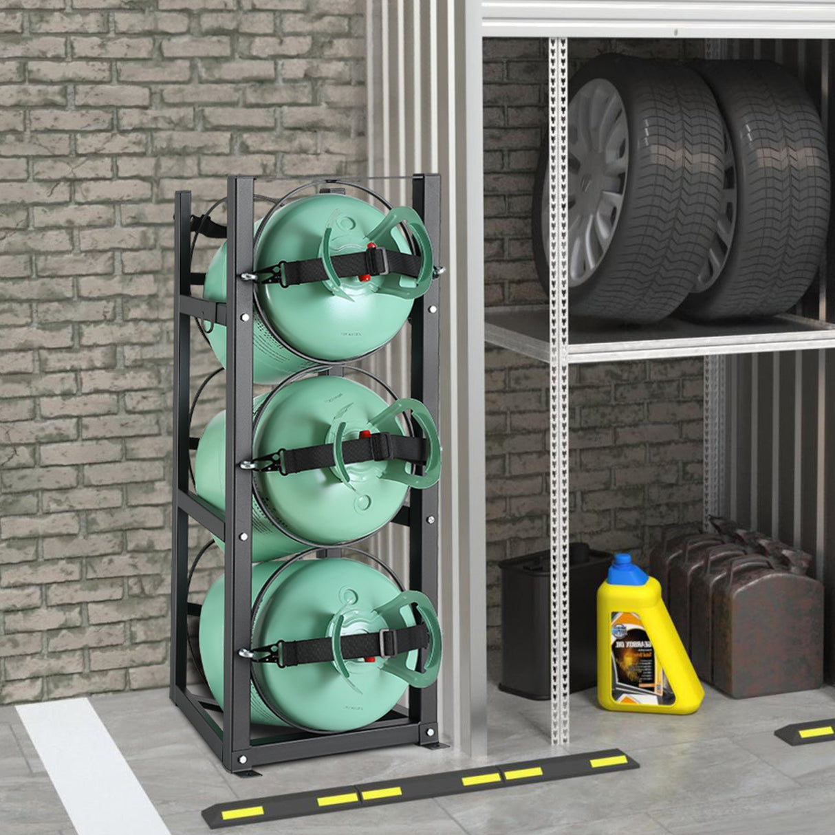 VEVOR Refrigerant Tank Rack, with 3 x 30lbs Bottle Tanks, Cylinder Tank Rack 12.79x12.99x33.07 in, Refrigerant Cylinder Rack Gas Cylinder Racks and