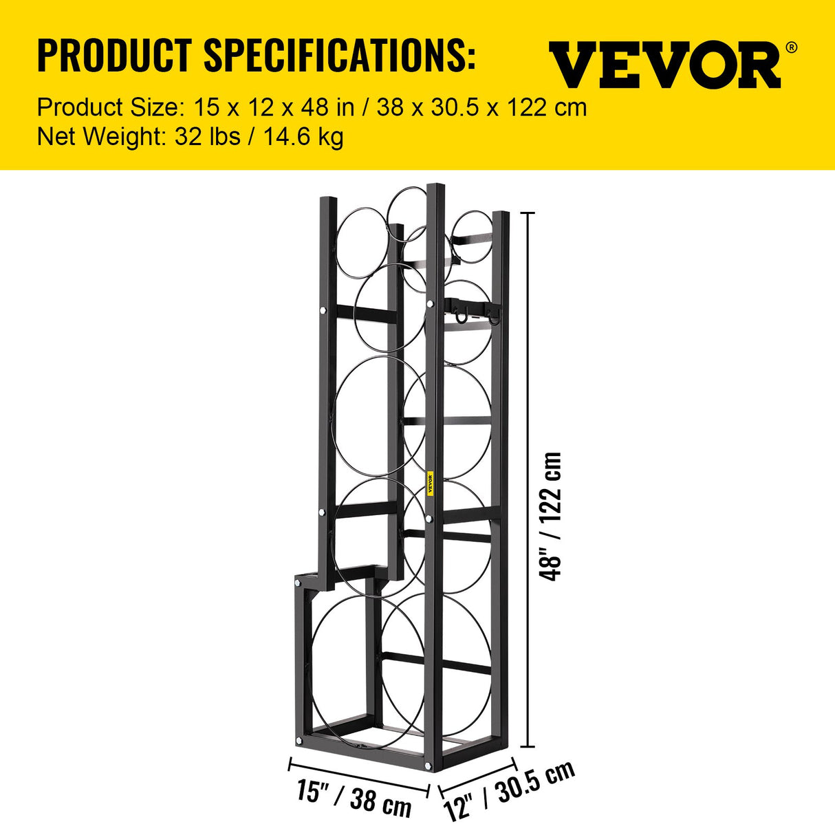 VEVOR Refrigerant Tank Rack Cylinder Tank Rack w/ 1*50lb 2*30lb &3 Small Bottles