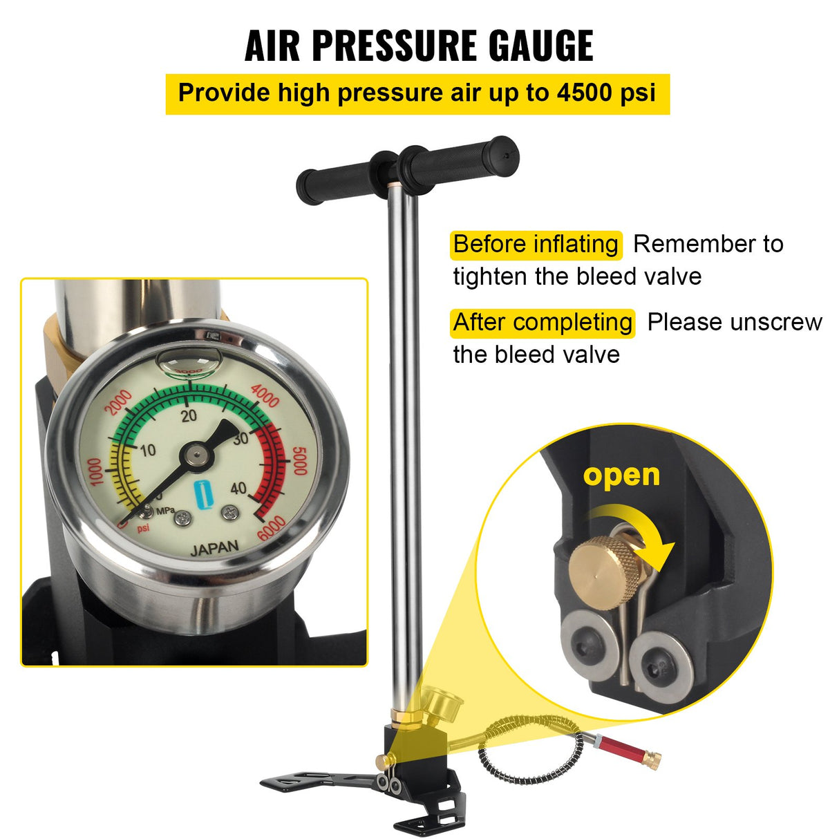 VEVOR High Pressure Hand Pump 3 Stage up to 4500 psi PCP Pump Safe and Convenient Airgun PCP Pump High Pressure Hand Pump for High Pressure Tires and