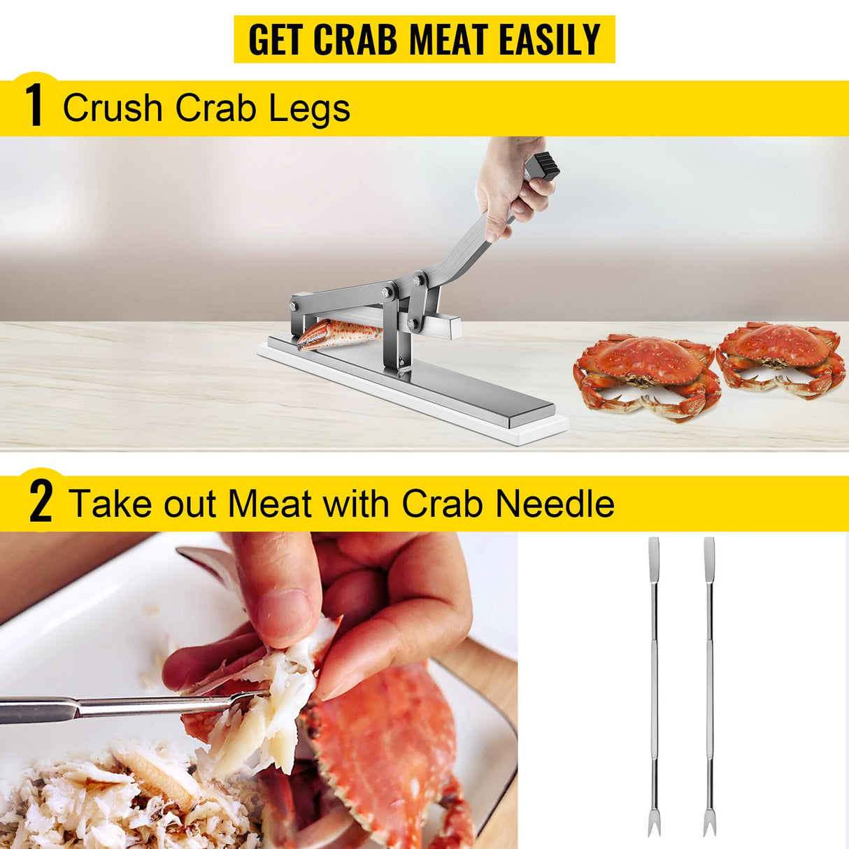 VEVOR Stone Crab Cracker with 2 Seafood Picks, Aluminum & Stainless Steel Construction Shellfish Shucker, Seafood Tools Set for Lobster and Crab Legs