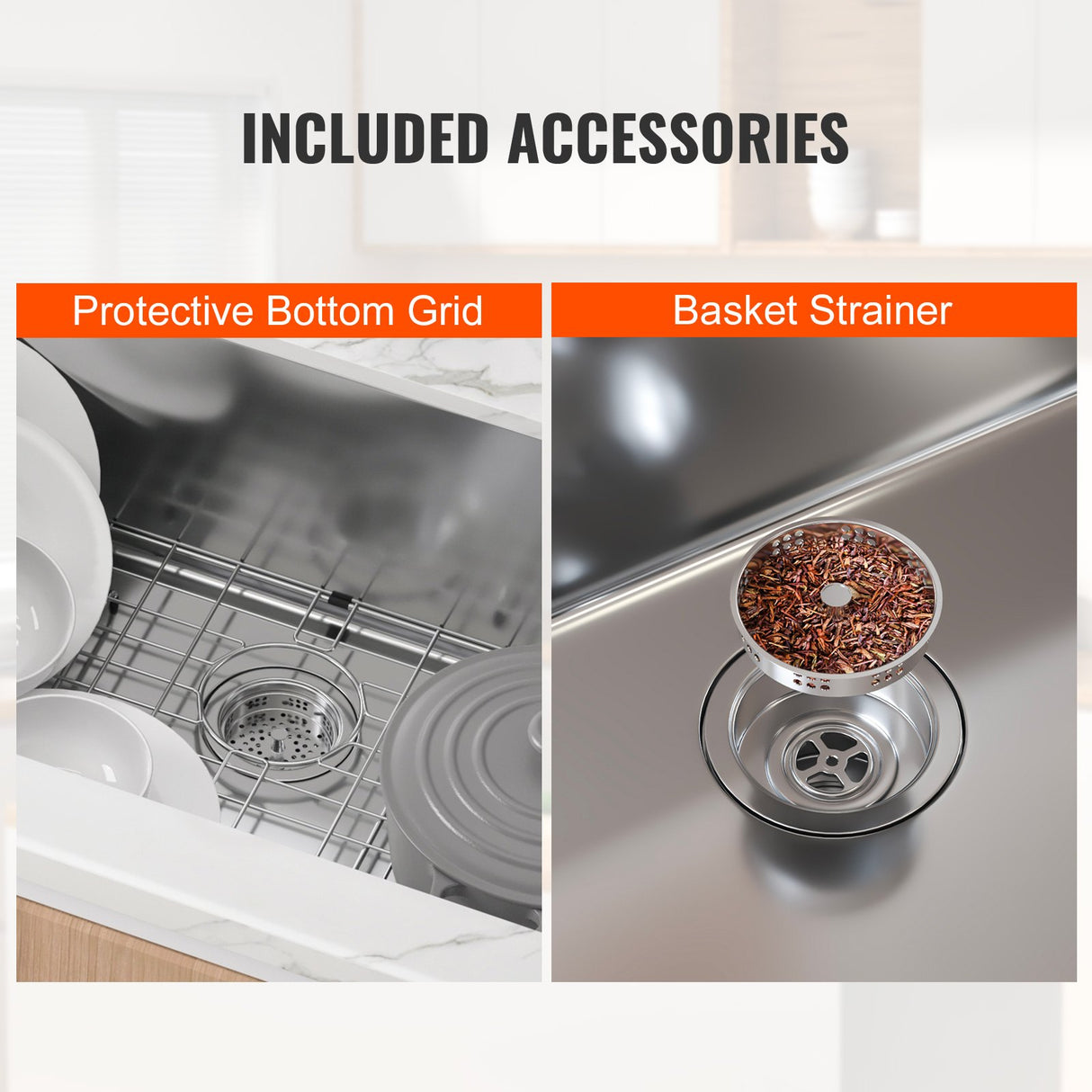 VEVOR Kitchen Sink, 304 Stainless Steel Drop-In Sinks, Top Mount Single Bowl Basin with Accessories(Pack of 3), Household Dishwasher Sinks for