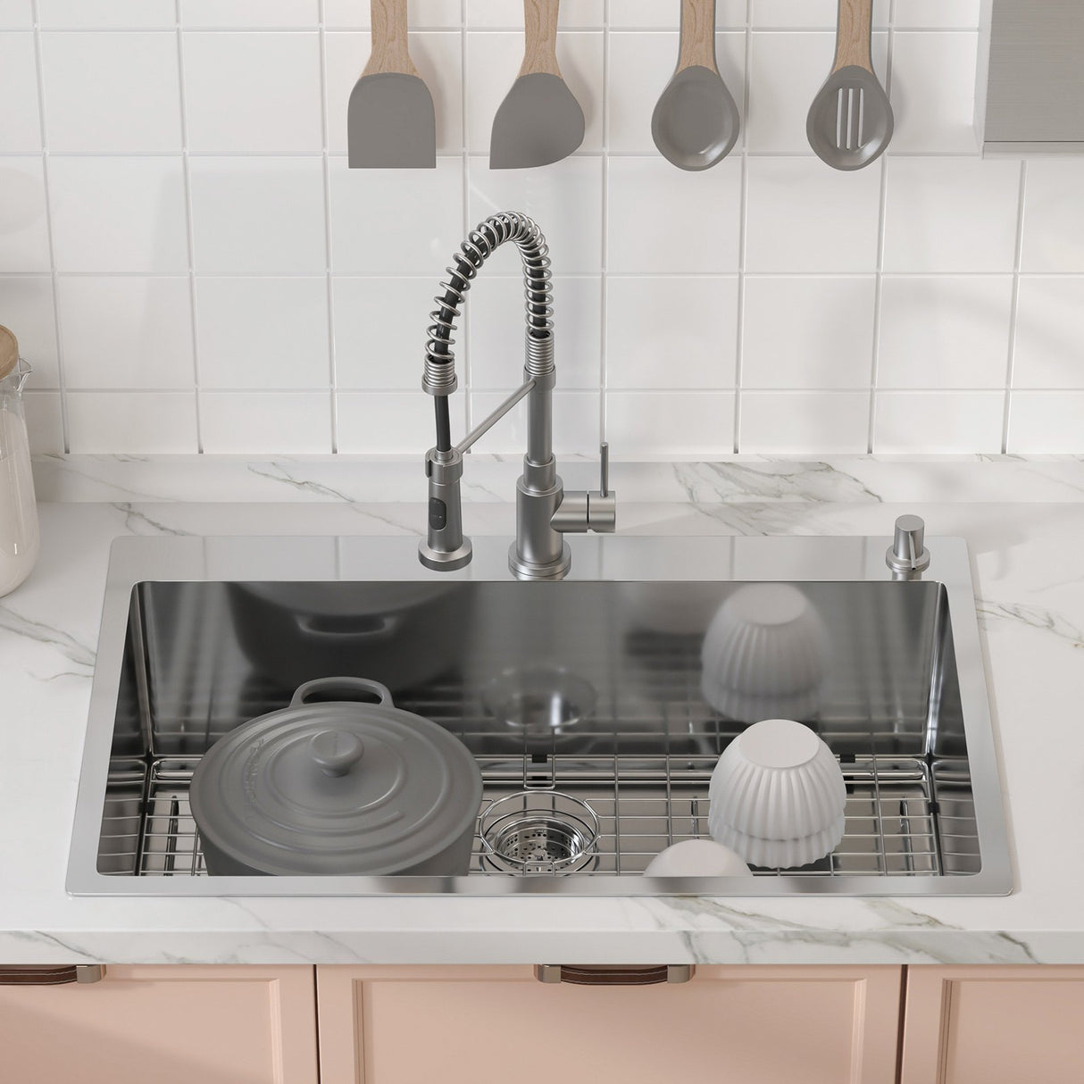 VEVOR Kitchen Sink, 304 Stainless Steel Drop-In Sinks, Top Mount Single Bowl Basin with Accessories(Pack of 3), Household Dishwasher Sinks for