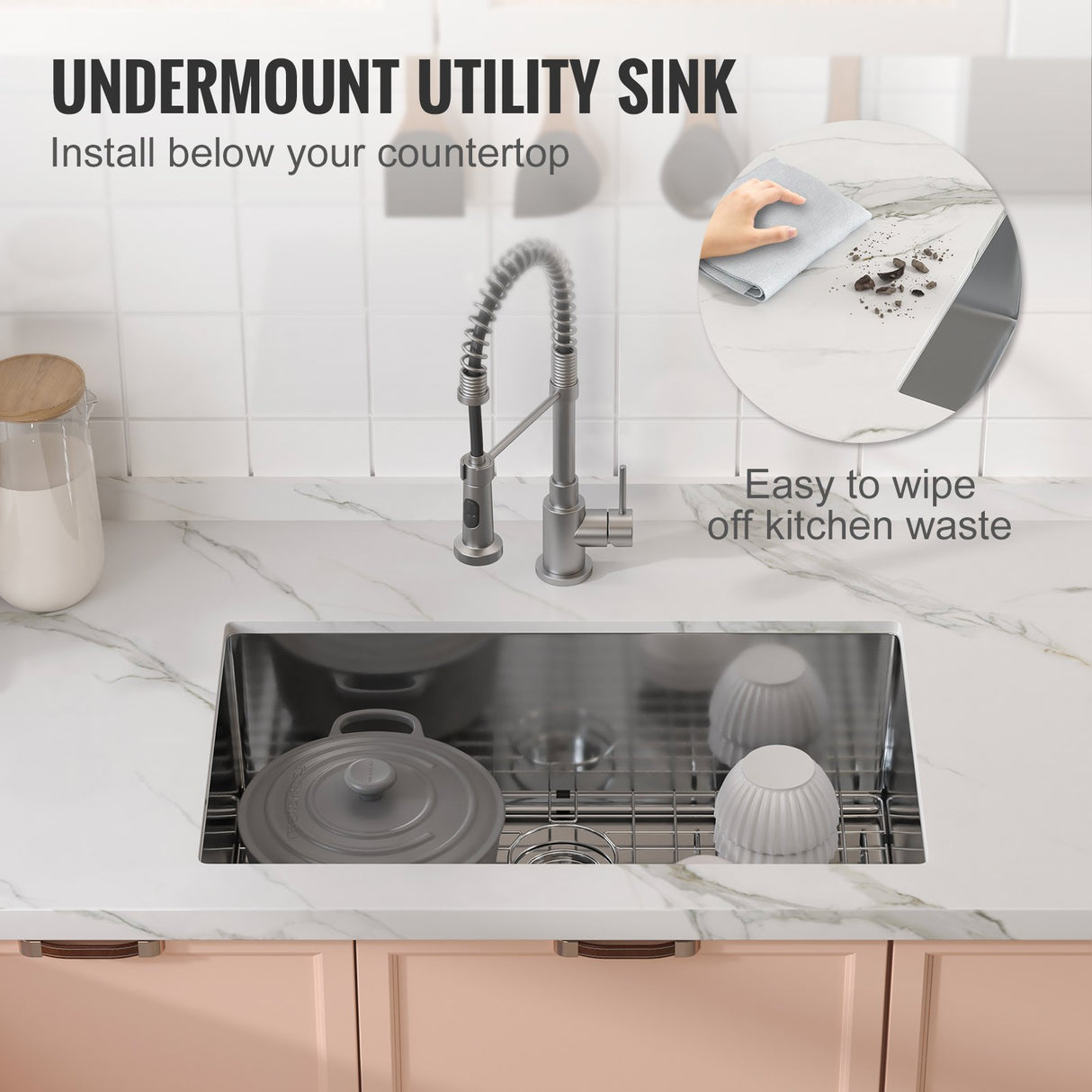 VEVOR Kitchen Sink, 304 Stainless Steel Drop-In Sinks, Undermount Single Bowl Basin with Accessories(Pack of 3), Household Dishwasher Sinks for