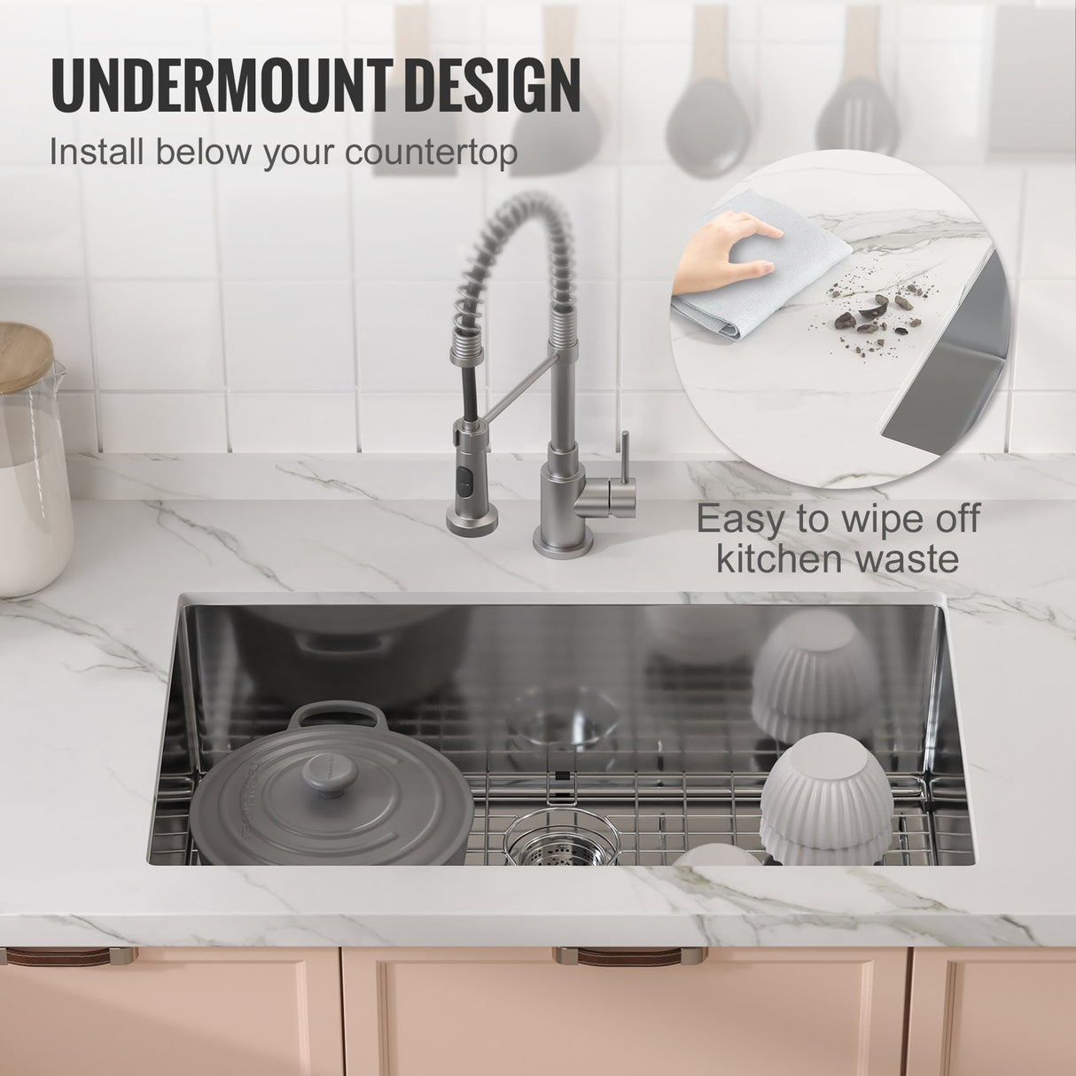 VEVOR Kitchen Sink, 304 Stainless Steel Drop-In Sinks, Undermount Single Bowl Basin with Accessories(Pack of 3), Household Dishwasher Sinks for