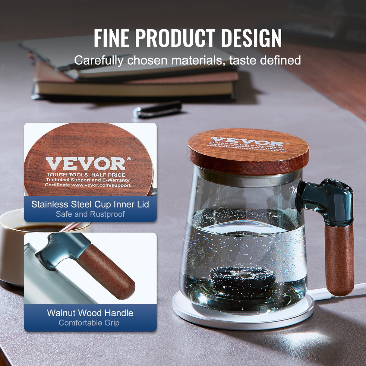 VEVOR Hydrogen Water Cup, 400 ml / 14.1 oz Hydrogen Generator, SPE Technology Portable Hydrogen Water Ionizer Machine with Wireless Charging Base,