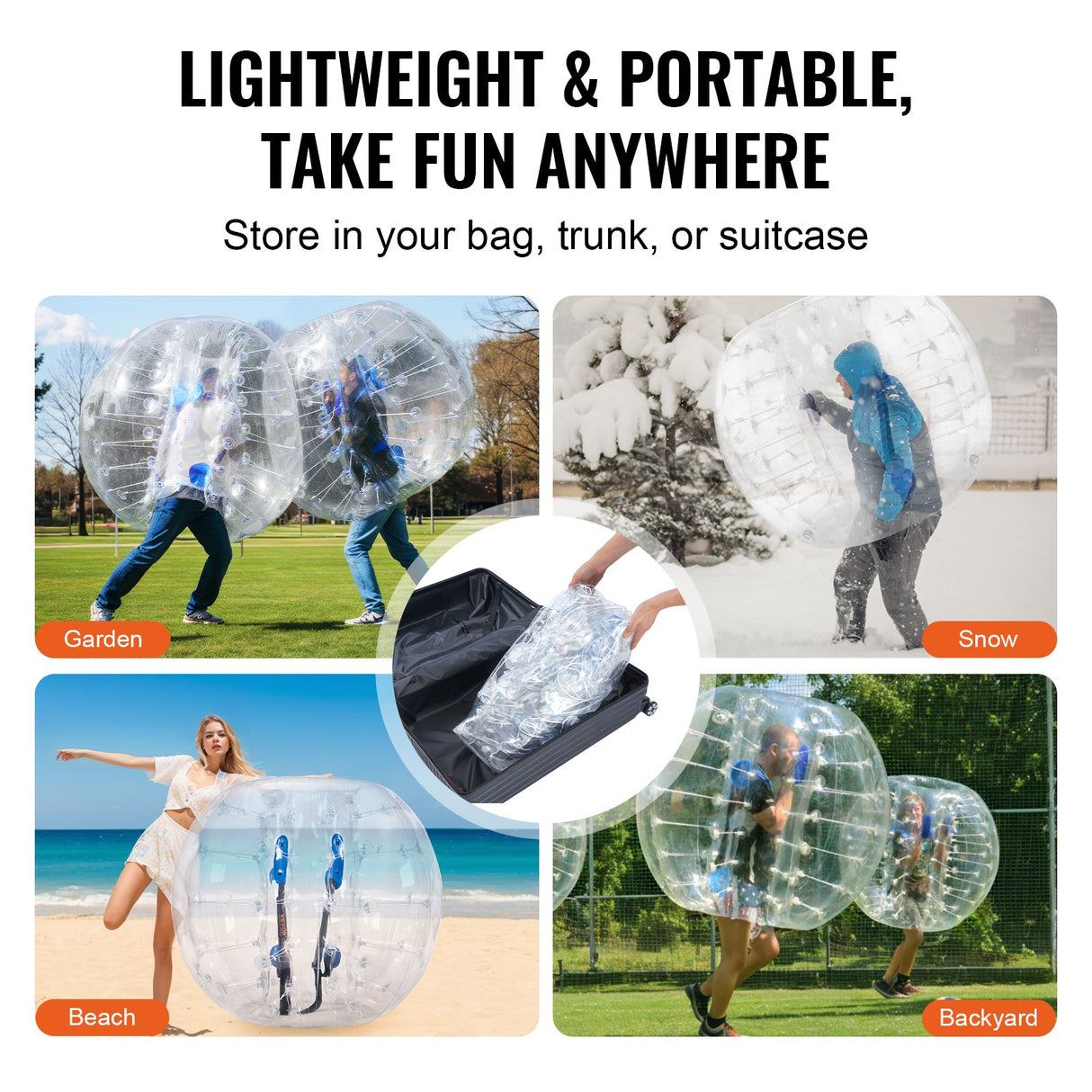 VEVOR Inflatable Bumper Ball 1-Pack, 4FT/1.2M Body Sumo Zorb Balls for Teen & Adult, 0.8mm Thick PVC Human Hamster Bubble Balls for Outdoor Team