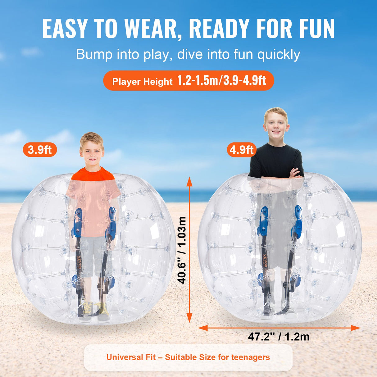 VEVOR Inflatable Bumper Balls 2-Pack, 4FT/1.2M Body Sumo Zorb Balls for Teen & Adult, 0.8mm Thick PVC Human Hamster Bubble Balls for Outdoor Team