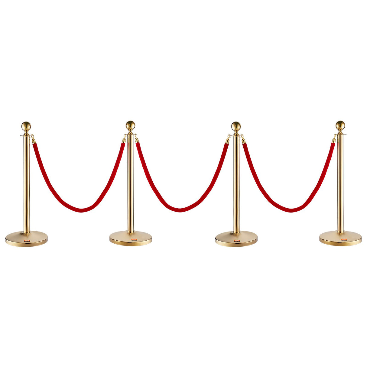 VEVOR Stanchion Post with Velvet Rope, 4-Pack Crowd Control Stanchion with 3PCS 5FT Red Velvet Ropes, Stainless Steel Queue Barrier Line Divider with Fillable Base & Ball Top for Wedding Museum Party