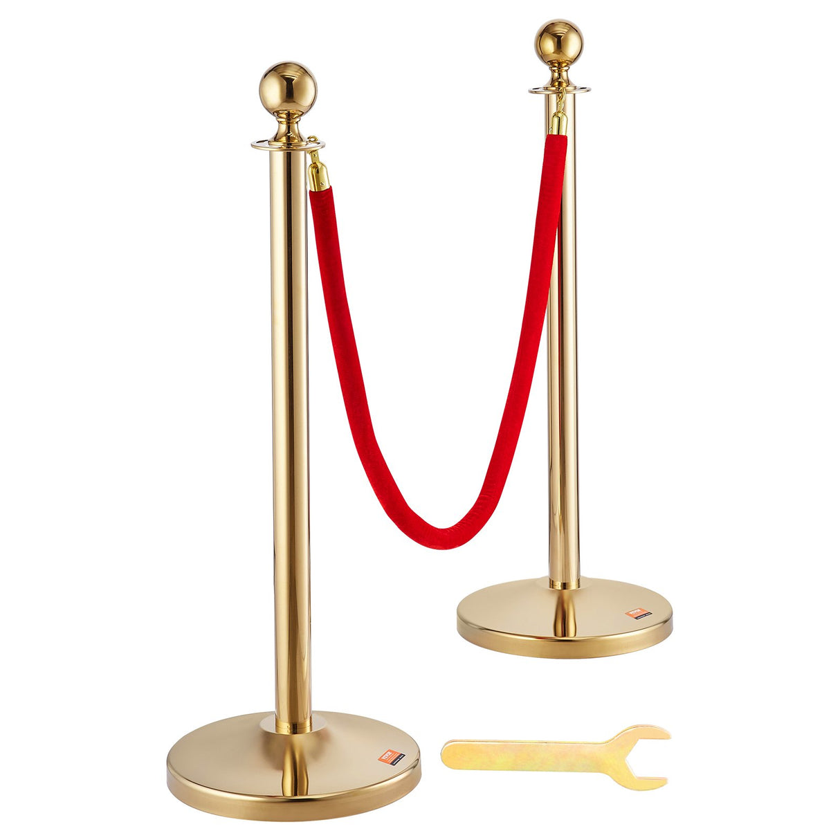 VEVOR Stanchion Post with Velvet Rope, 6-Pack Crowd Control Stanchion with 4PCS 5FT Red Velvet Ropes, Stainless Steel Queue Barrier Line Divider with