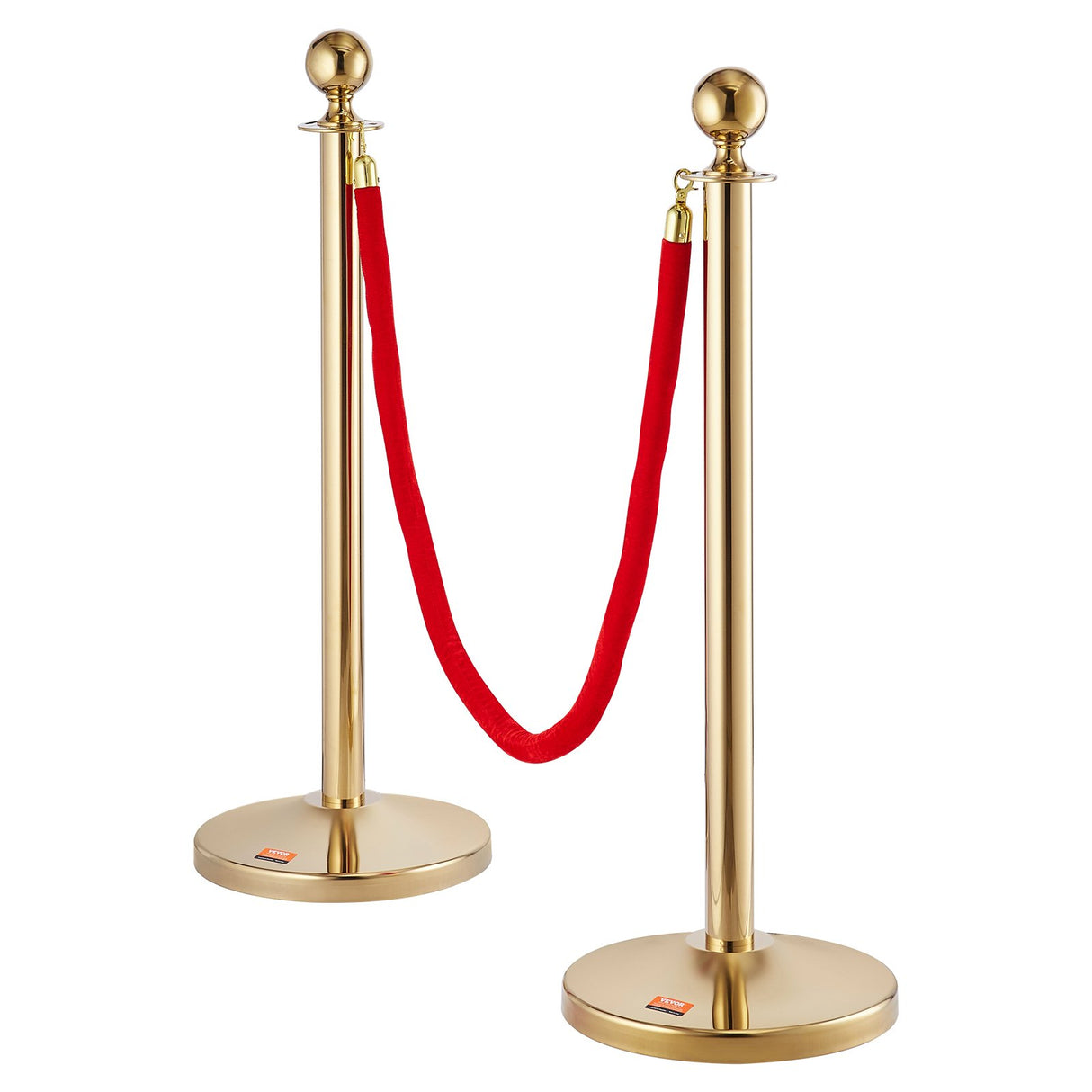 VEVOR Stanchion Post with Velvet Rope, 6-Pack Crowd Control Stanchion with 4PCS 5FT Red Velvet Ropes, Stainless Steel Queue Barrier Line Divider with