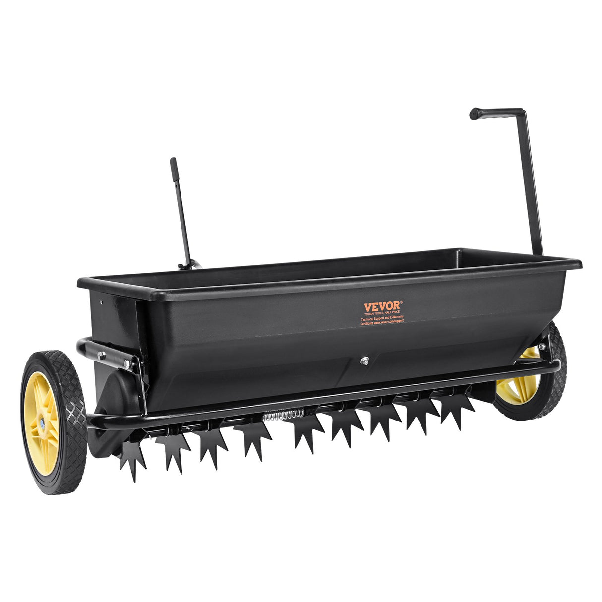 VEVOR Broadcast Spreader, 100 LB Tow Behind Poly Drop Spreader with 10" Wheels, Steel Spike Aerator, Fertilizer Spreader, Garden Seeder, and Salt