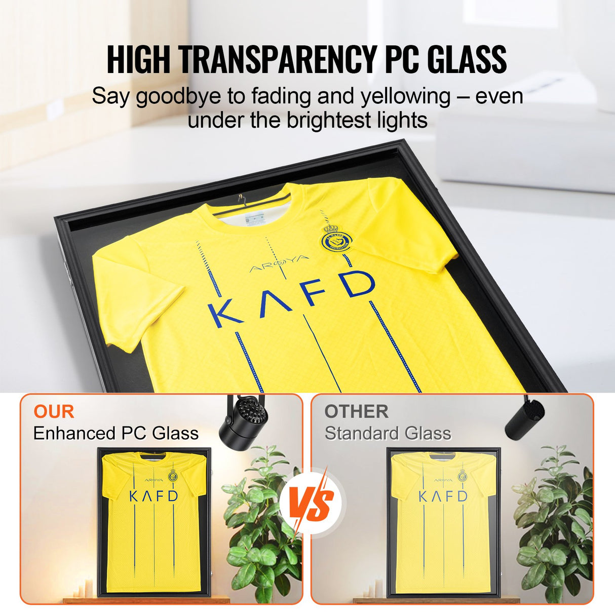 VEVOR Jersey Display Frame Case, 590 x 790 x 40 mm, Large Lockable Sport Jersey Shadow Box with 98% UV Protection PC Glass and Hangers, for Baseball