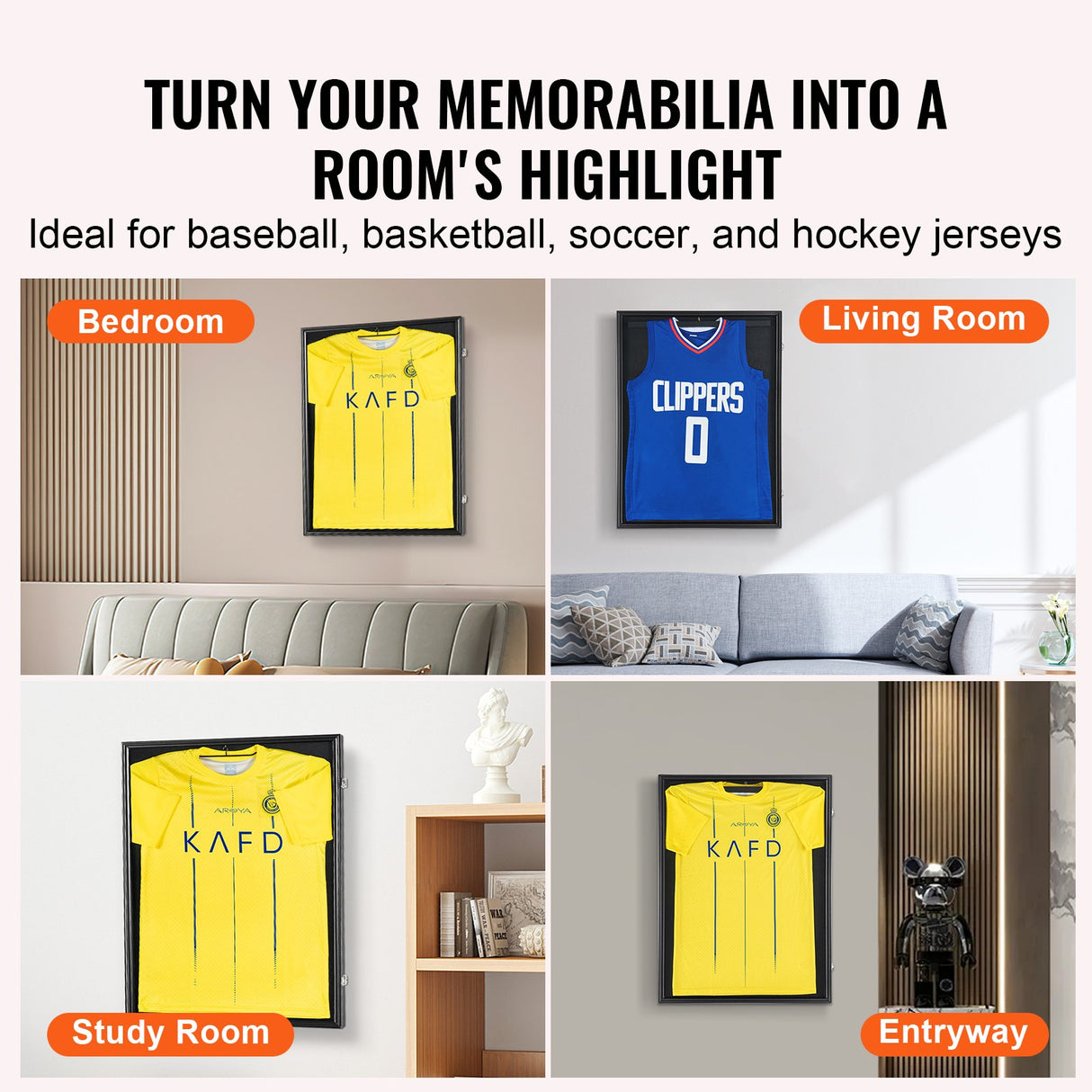 VEVOR Jersey Display Frame Case, 590 x 790 x 40 mm, Large Lockable Sport Jersey Shadow Box with 98% UV Protection PC Glass and Hangers, for Baseball