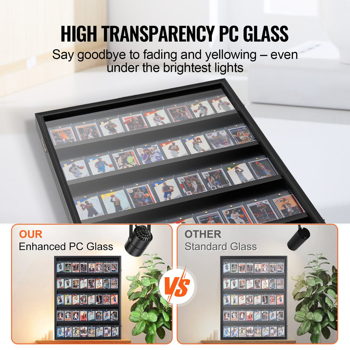 VEVOR 35 Graded Sports Card Display Case, 617 x 775 x 55 mm, Baseball Card Display Frame with 98% UV Protection Clear View PC Glass, Lockable Wall