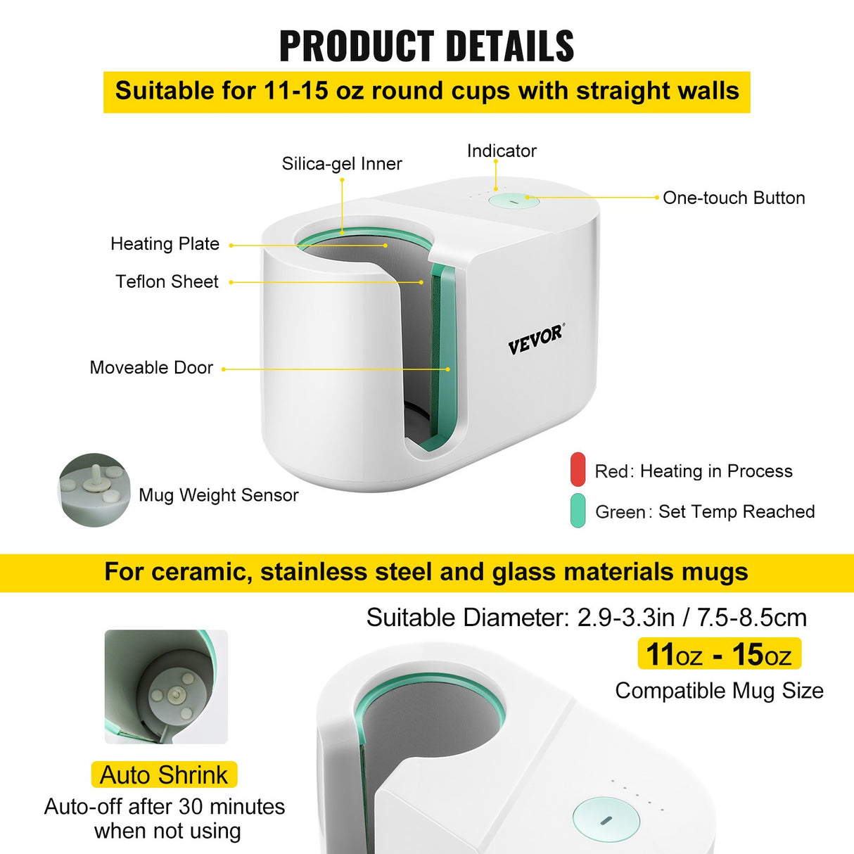 VEVOR Mug Press Machine Automatic Heat Press Sublimation Printing 11-15oz Cup