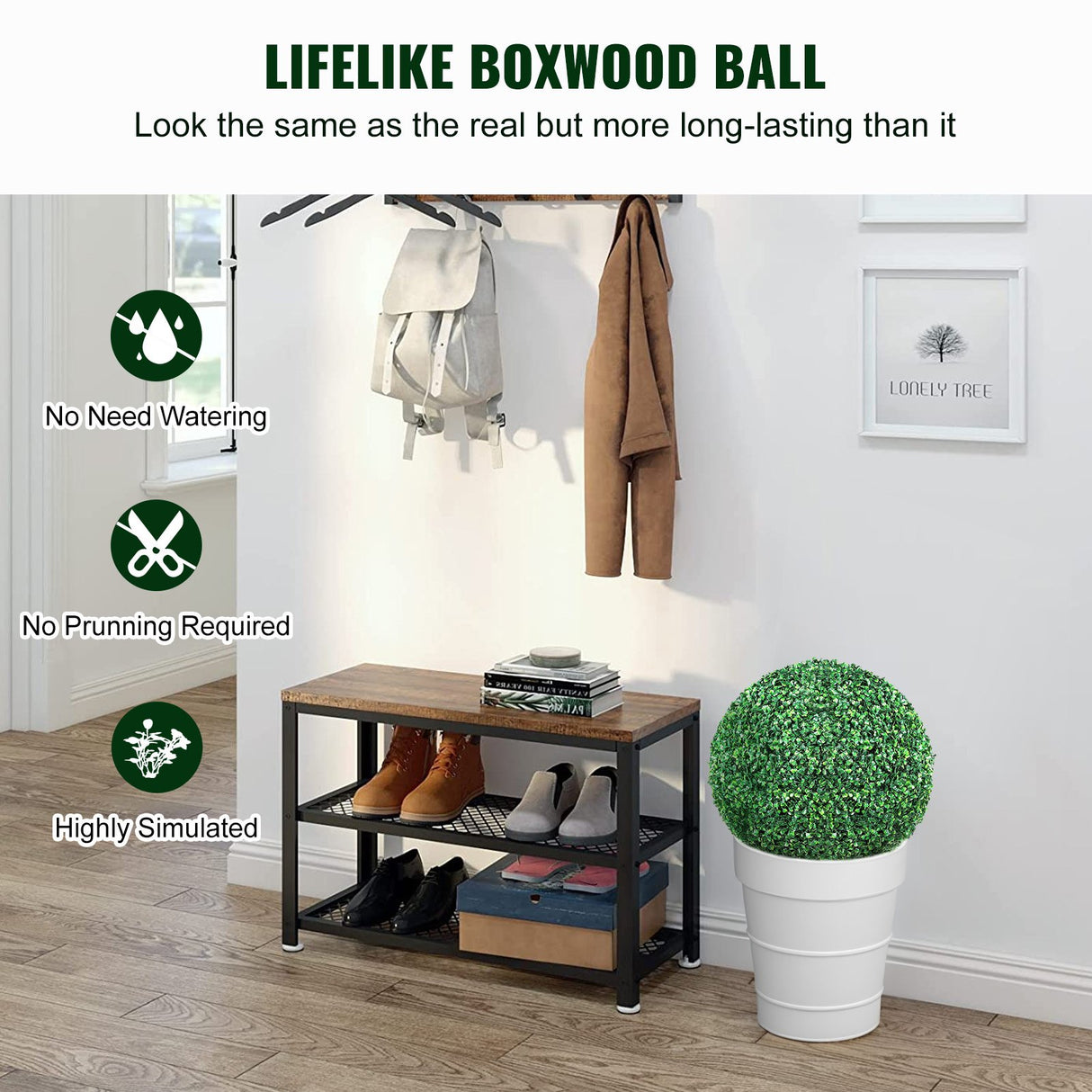 VEVOR Artificial Topiaries Boxwood Trees, (2 Pieces), Ball-Shape Faux Topiaries Plant, All-year Green Feaux Plant Decorative Balls for Backyard,