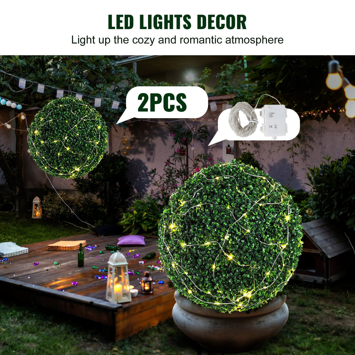 VEVOR Artificial Topiaries Boxwood Trees, (2 Pieces), Ball-Shape Faux Topiaries Plant, All-year Green Feaux Plant Decorative Balls for Backyard,