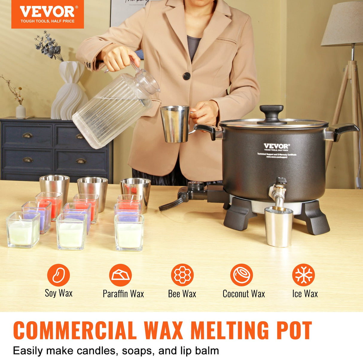 VEVOR Wax Melter for Candle Making, 5 Liter Large Electric Wax Melting Pot Easy Pour Spout, 4-level Temperature Control, Easy Clean for Candle Soap Cream Beauty Bulk Production Business or Home