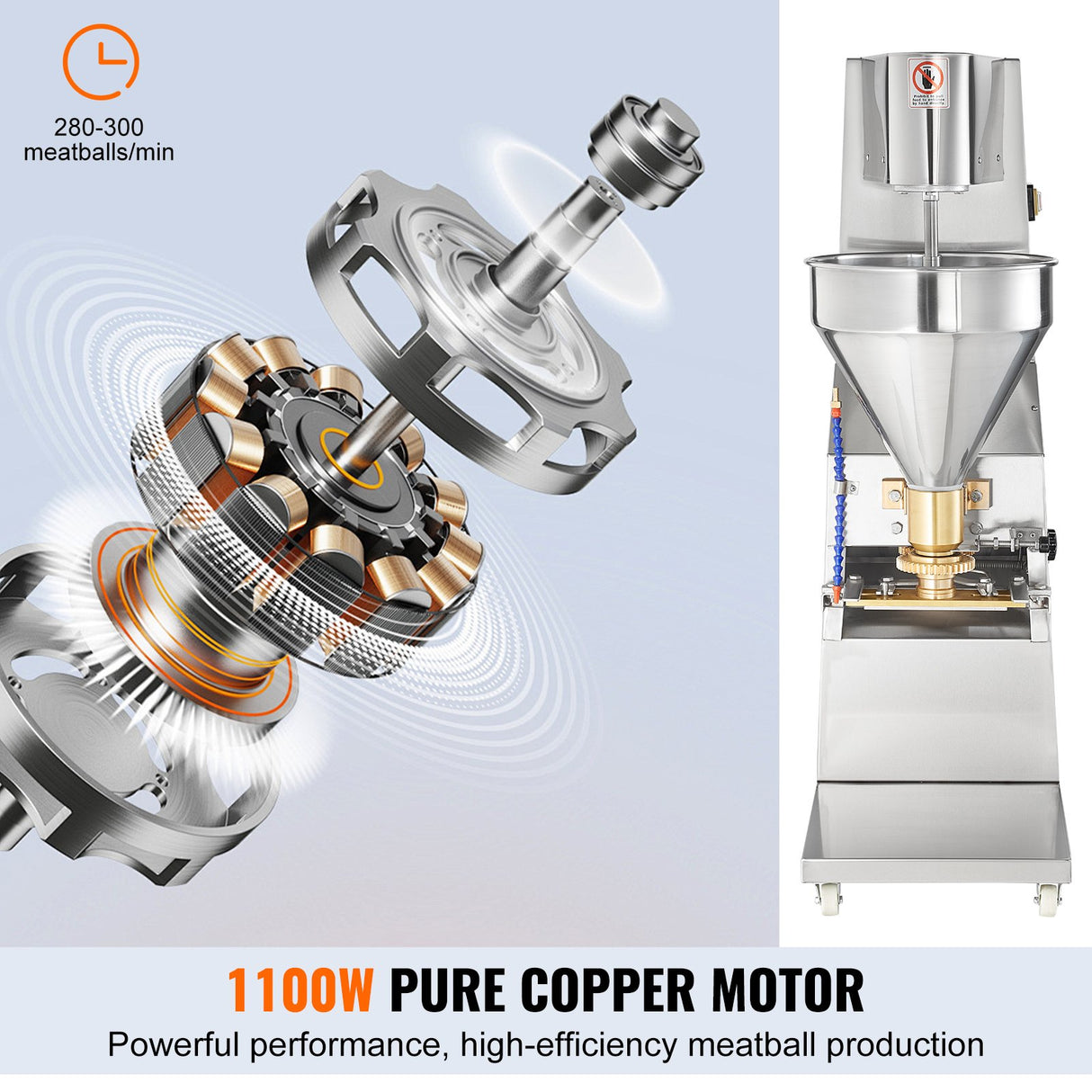 VEVOR Commercial Meatball Forming Machine, 280 PCs/min Automatic Meatball Maker, 1100W Electric Fish Beef Pork Shrimp Ball Making Tool, Stainless