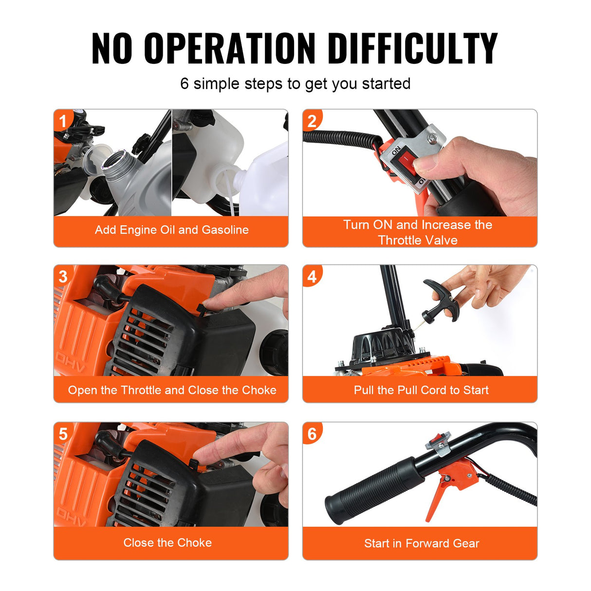VEVOR Tiller Cultivator Gas Powered, 38CC 4-Stroke Garden Cultivator, Tiller with 4 Steel Adjustable Front Tines for Lawn, Garden and Field Soil
