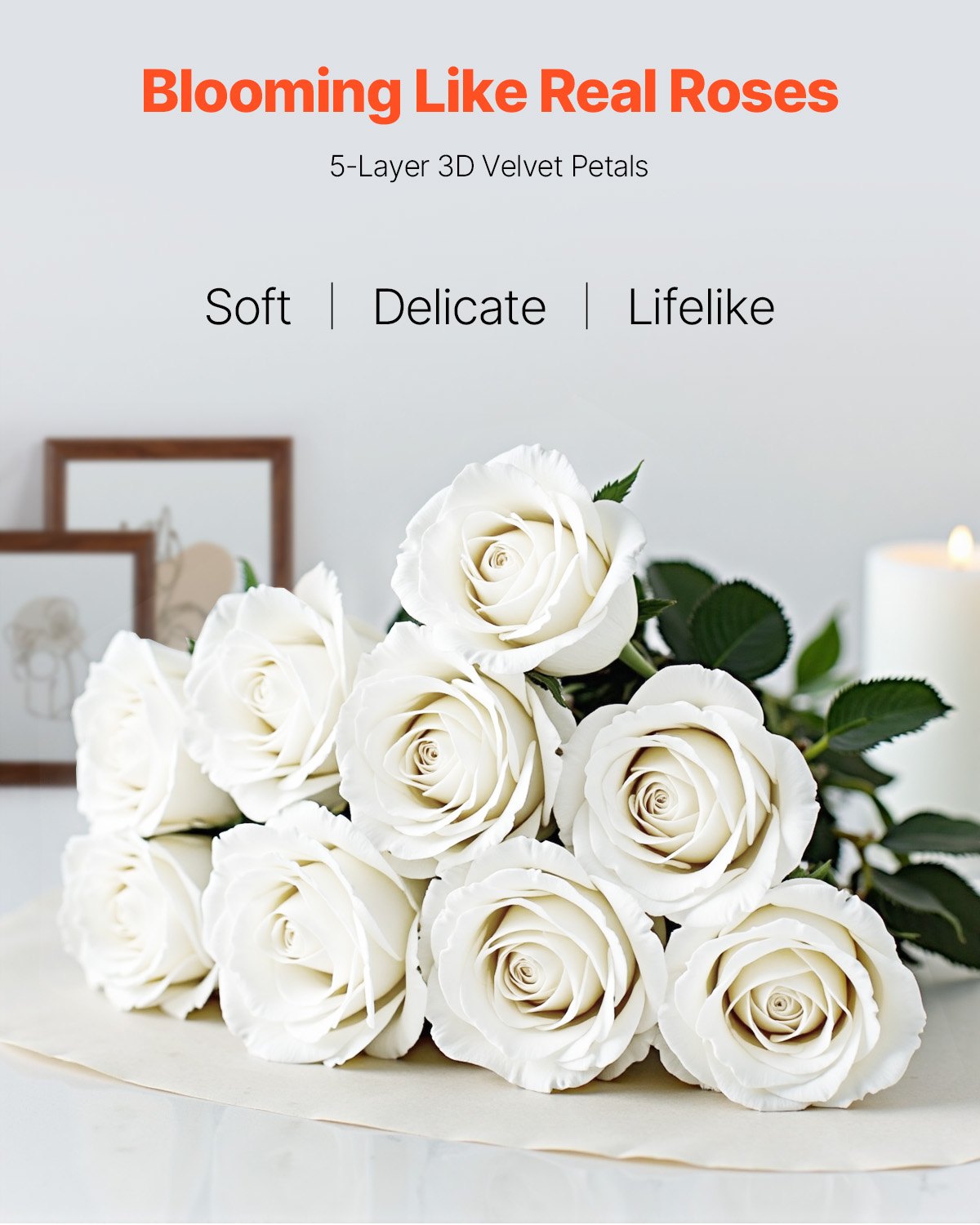 VEVOR 60 Pcs White Rose Artificial Flowers Realistic Bouquet for Xmas Home Decor
