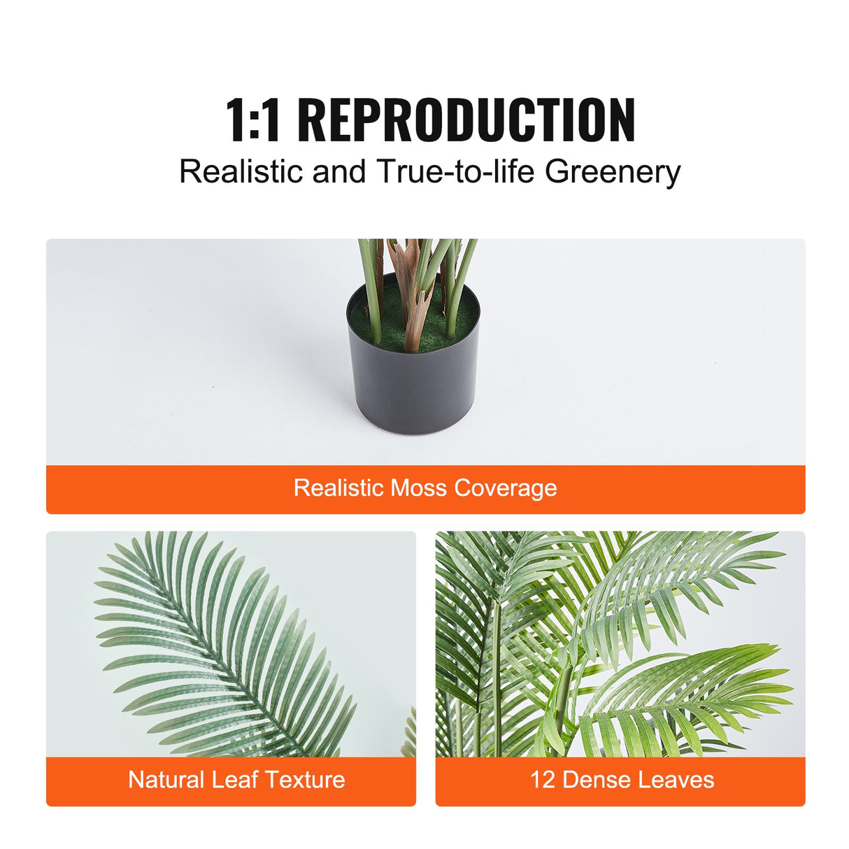 VEVOR Artificial Palm Tree, 1.5m Tall Faux Plant, Secure PE Material & Anti-Tip Tilt Protection Low-Maintenance Plant, Lifelike Green Fake Tree for Home Office Warehouse Decor Indoor Outdoor